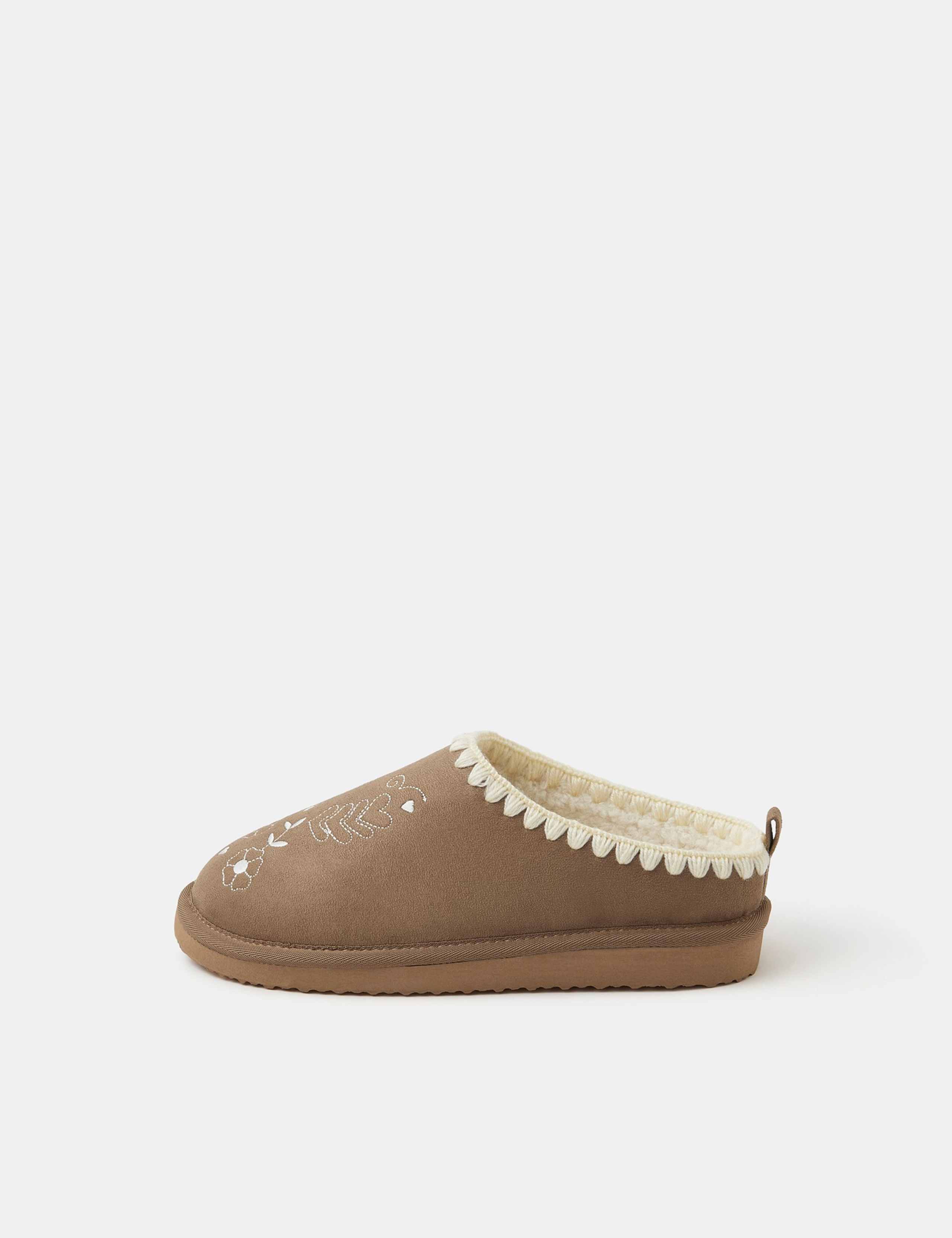 Heart Embroidered Mule Slippers