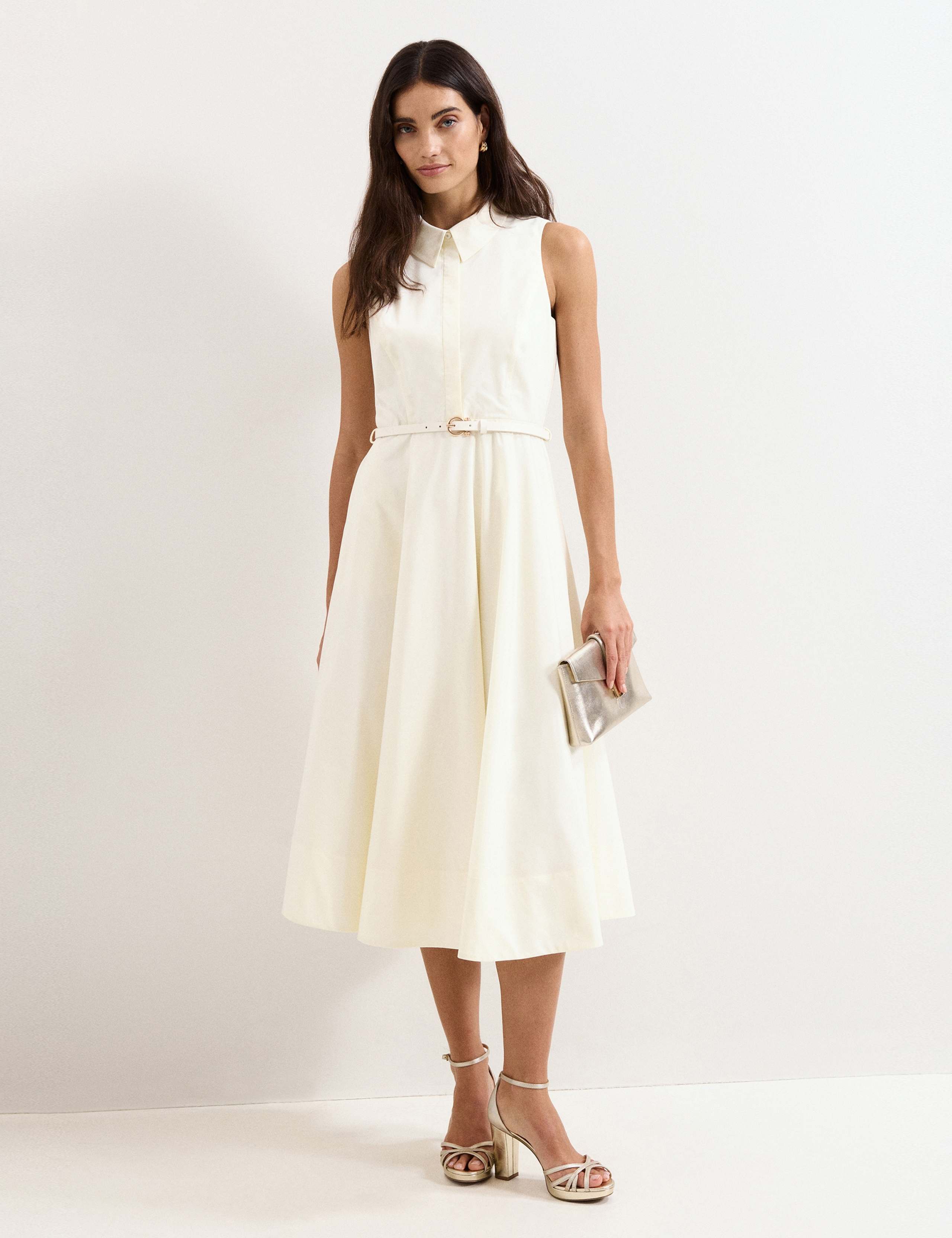 Collared Belted Midi Skater Shirt Dress