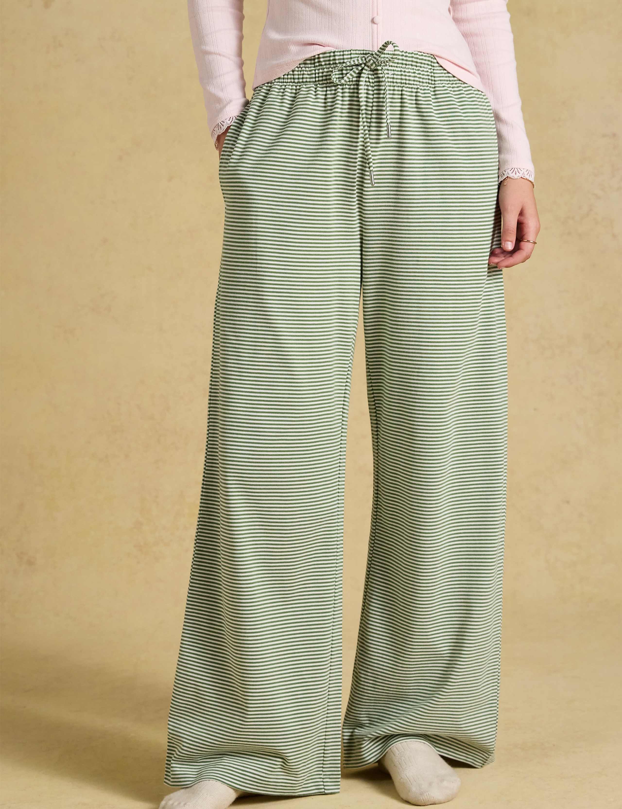 Pure Cotton Striped Pull On Wide Leg Joggers
