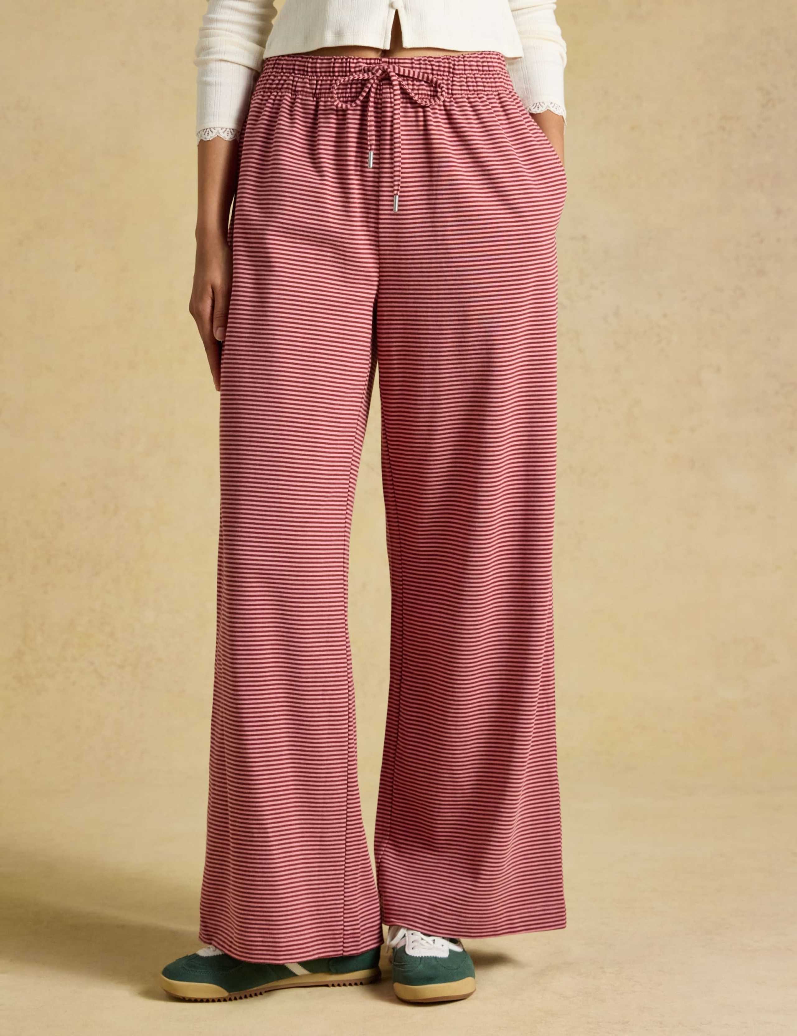 Pure Cotton Striped Pull On Wide Leg Joggers