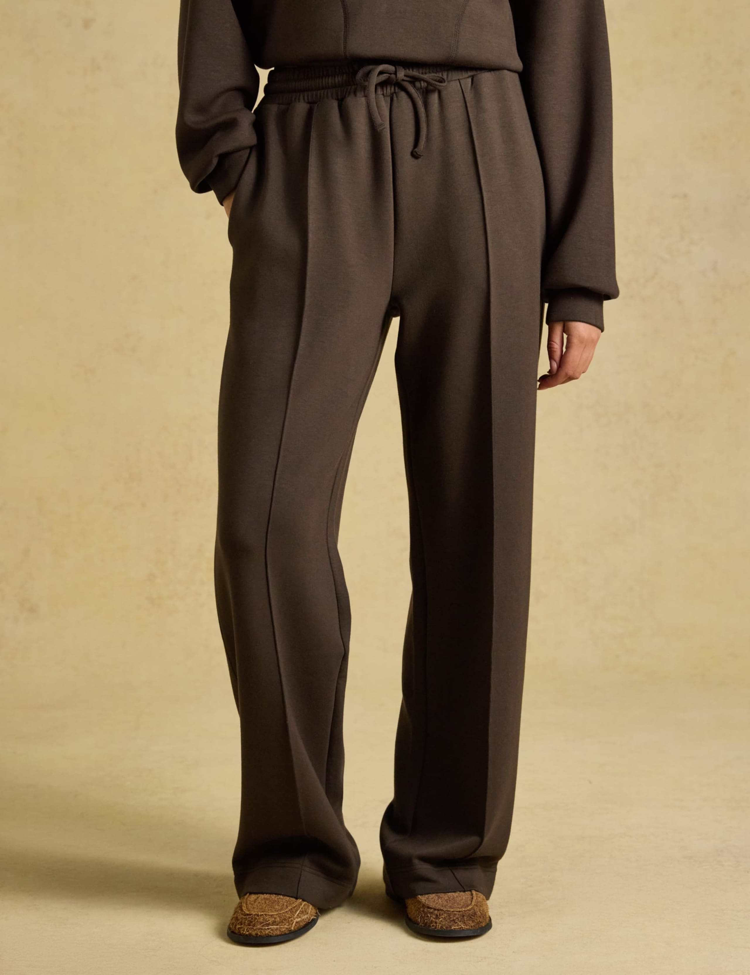 Pintuck Drawstring Wide Leg Joggers