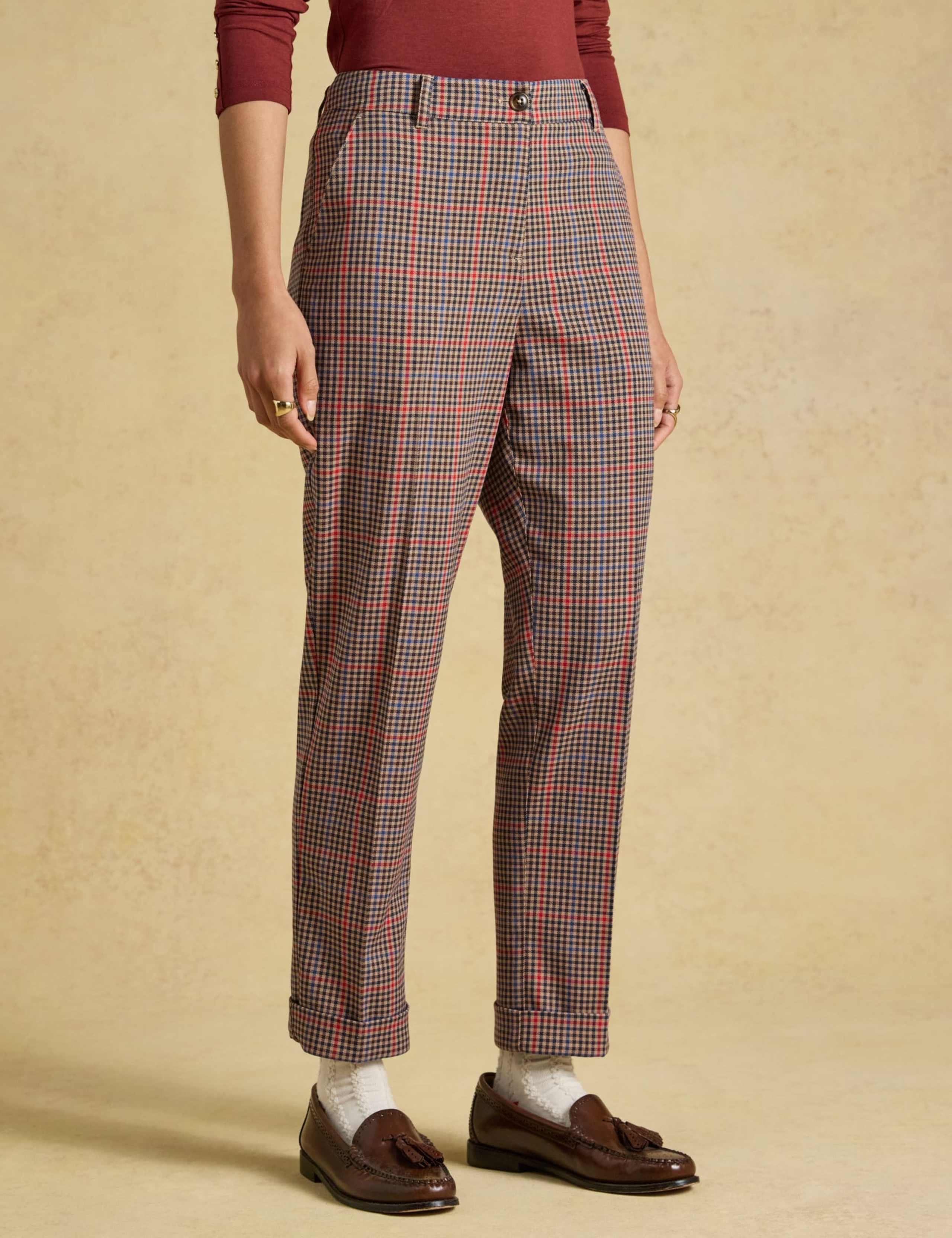 Houndstooth Pleat Front Tapered Trousers