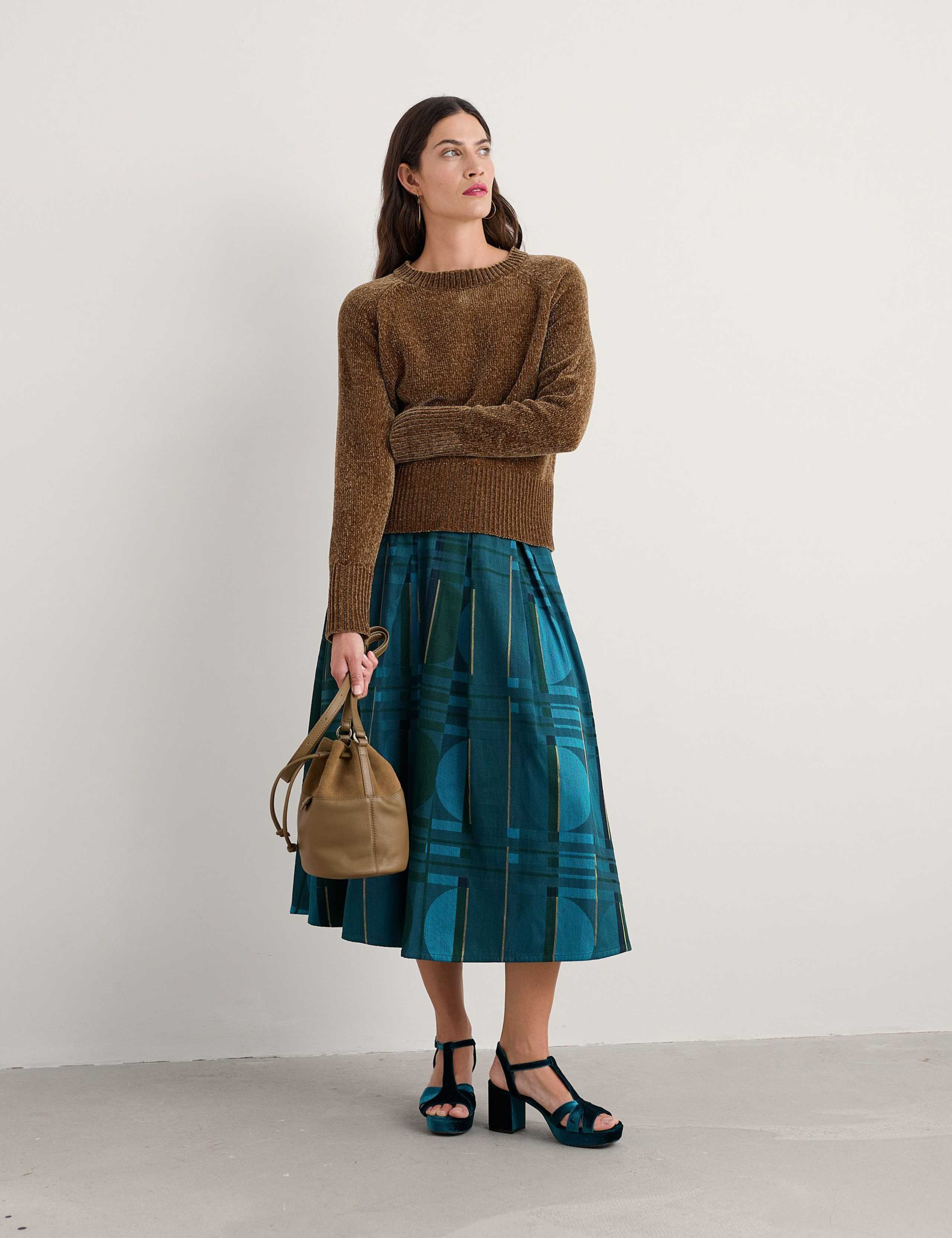 Cotton Rich Geometric Midaxi A-Line Skirt