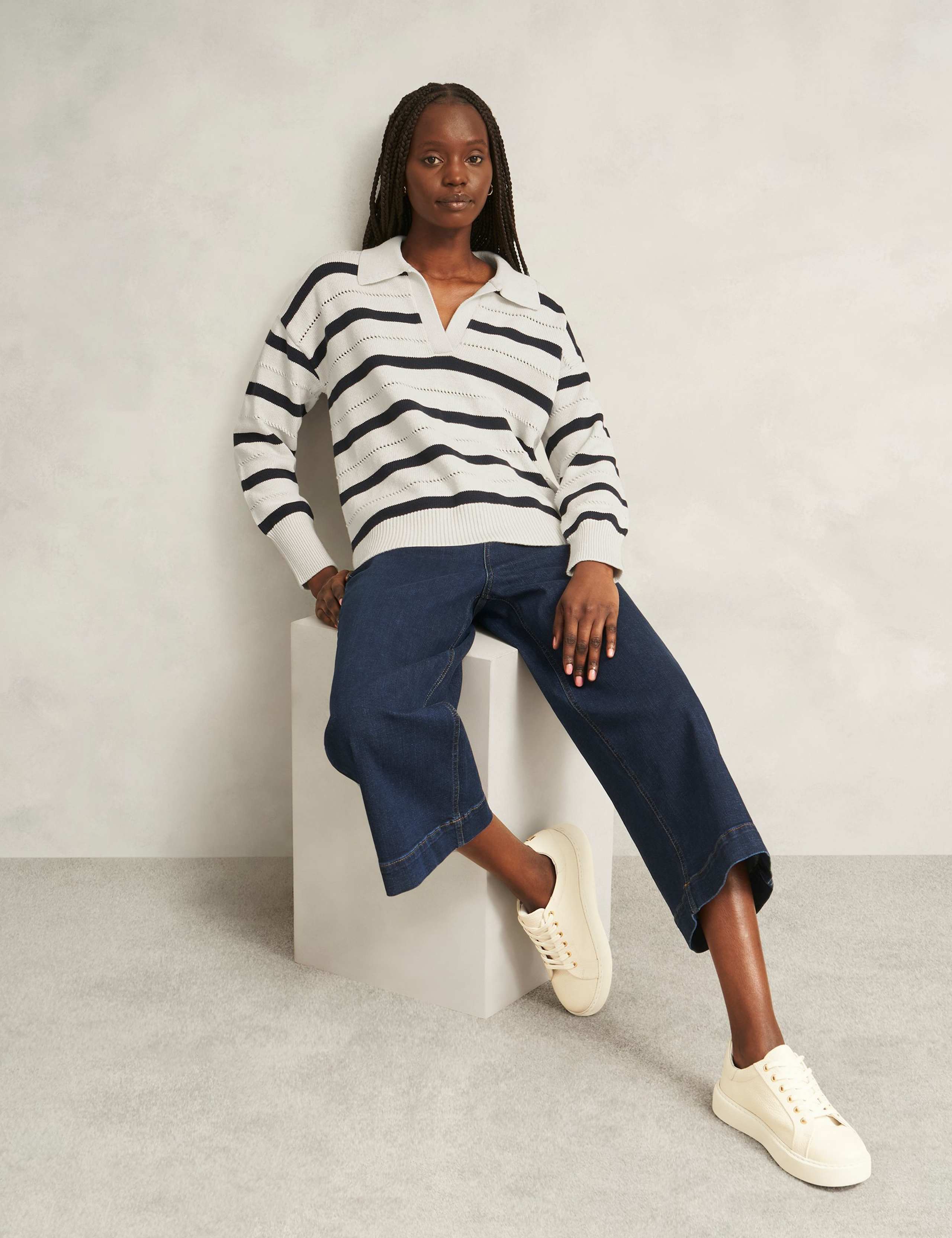 Pure Cotton Striped Collared Jumper
