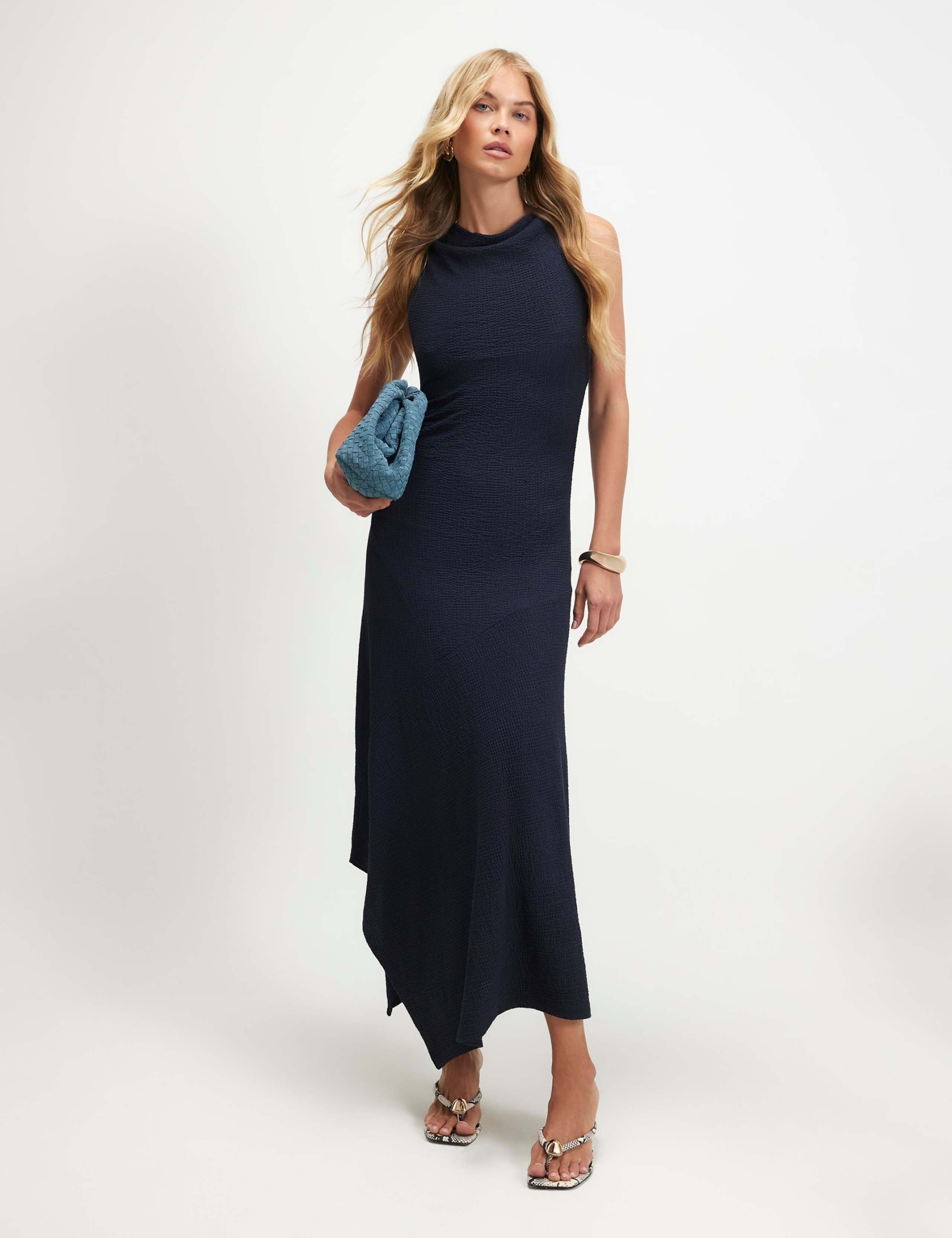 Textured Halter Neck Midi Skater Dress