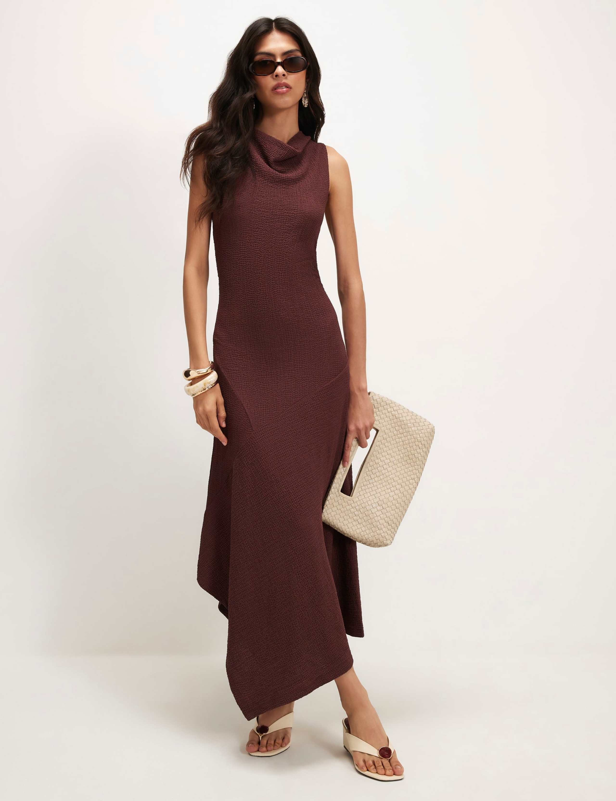 Textured Halter Neck Midi Skater Dress