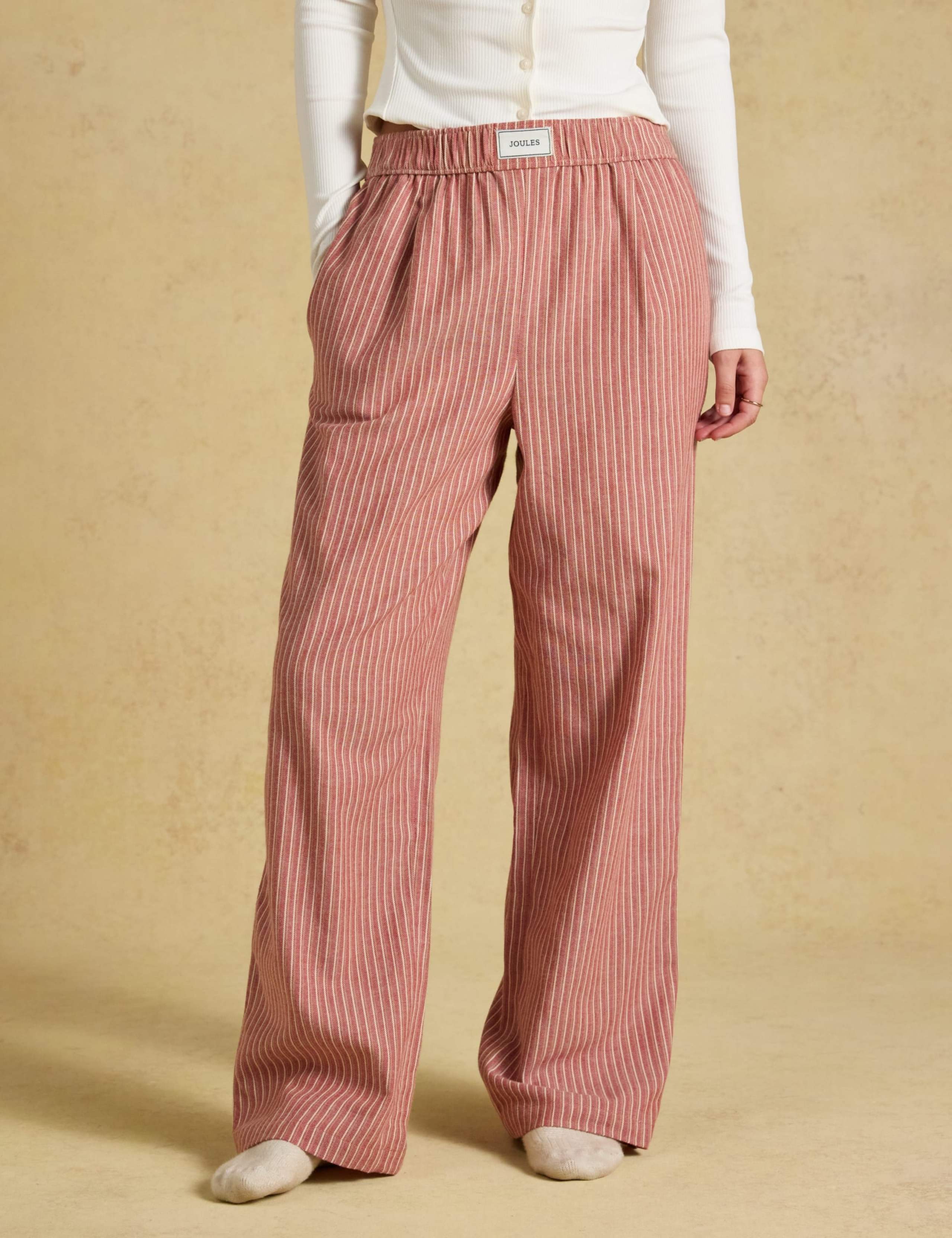 Pure Cotton Striped Flannel Straight Leg Trousers