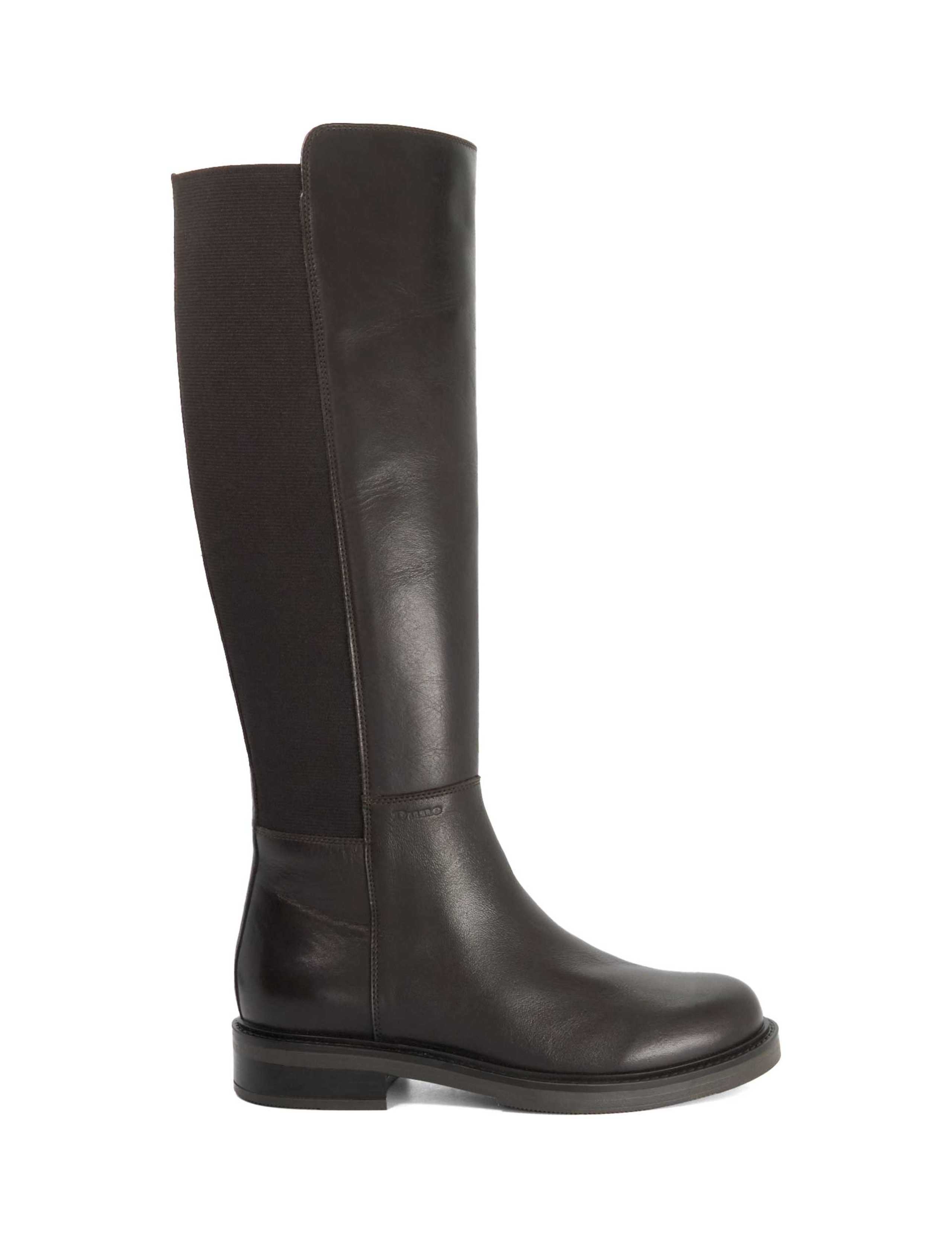 Leather Block Heel Round Toe Knee High Boots