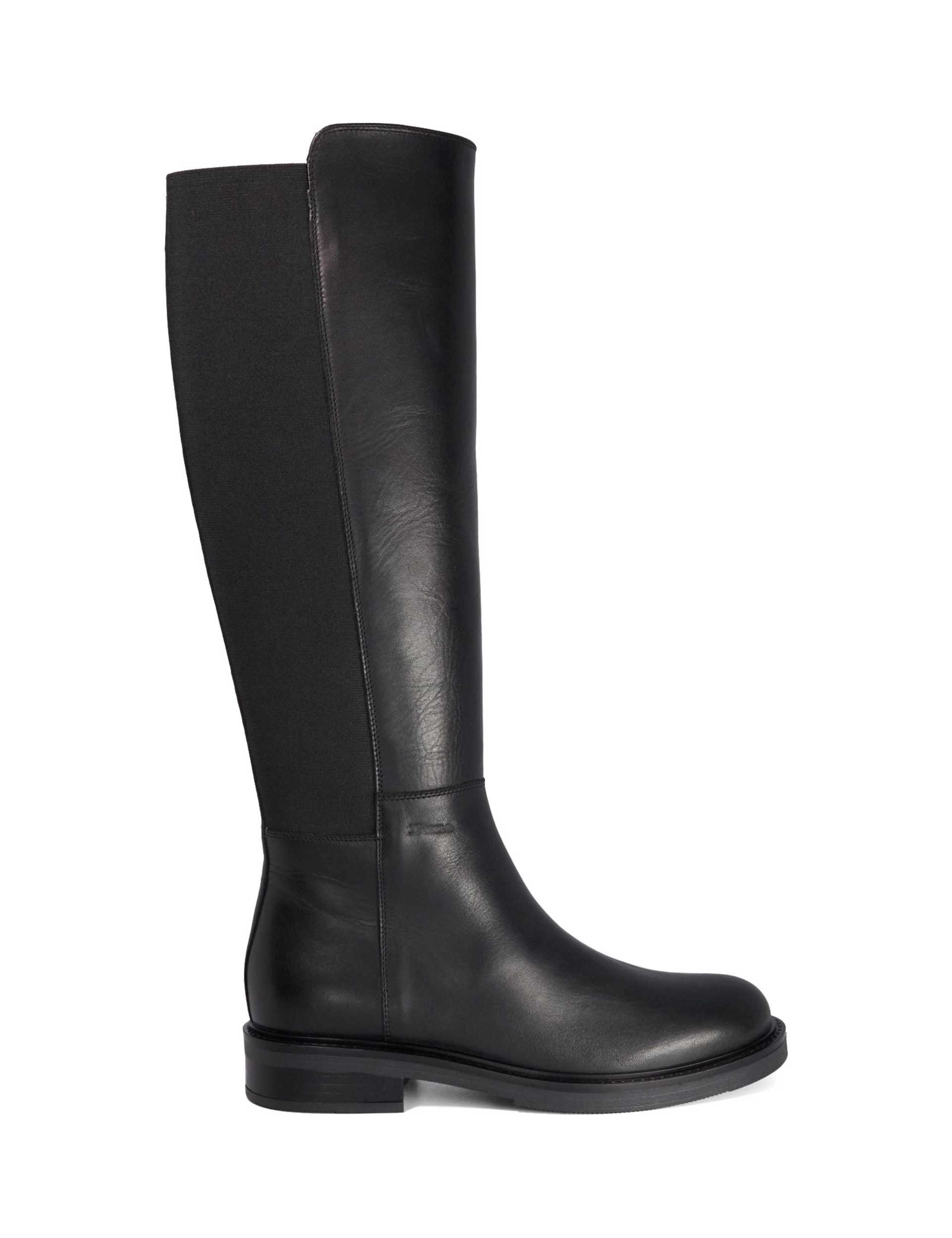 Leather Block Heel Round Toe Knee High Boots