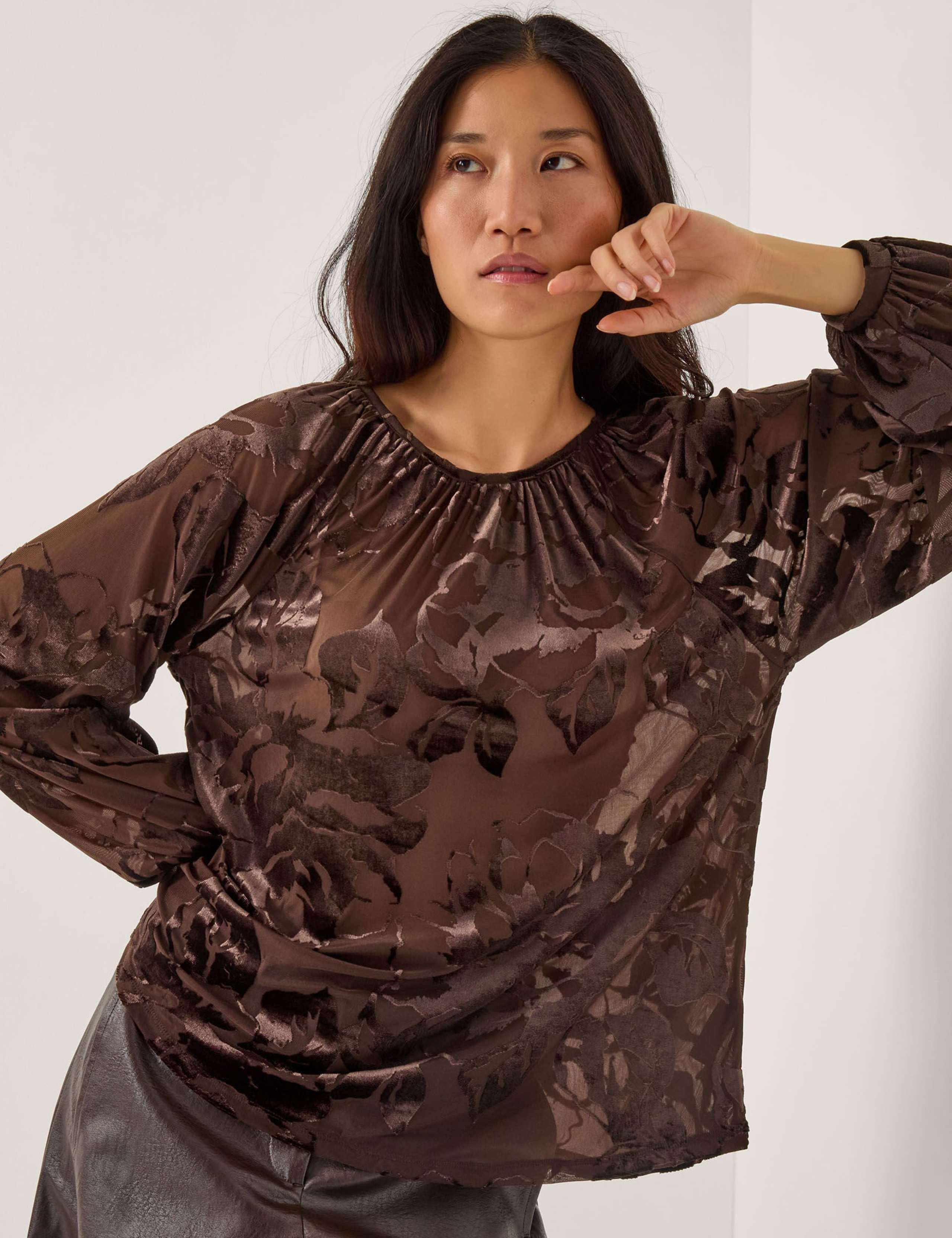 Floral Devore Round Neck Blouse
