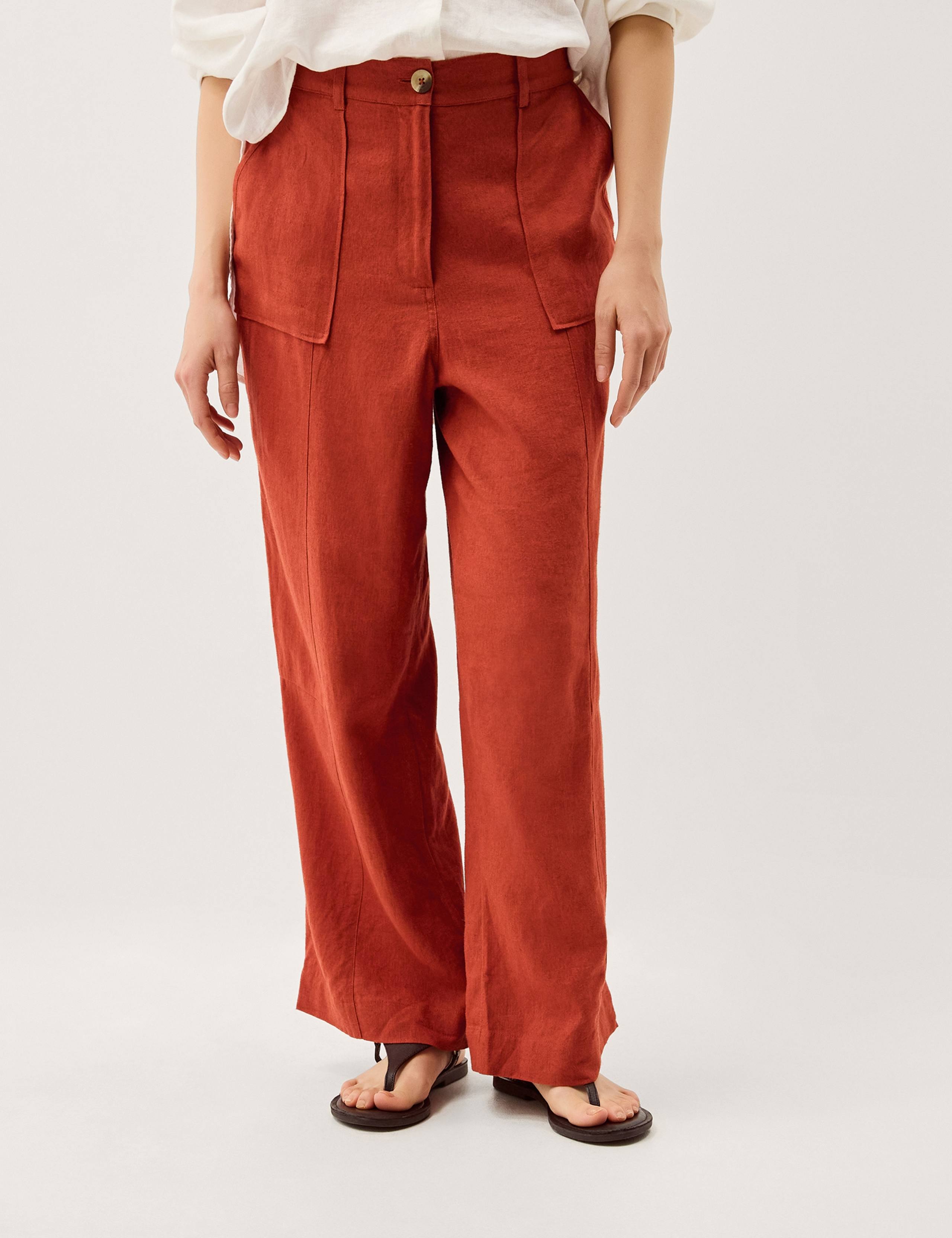 Linen Blend Straight Leg Trousers