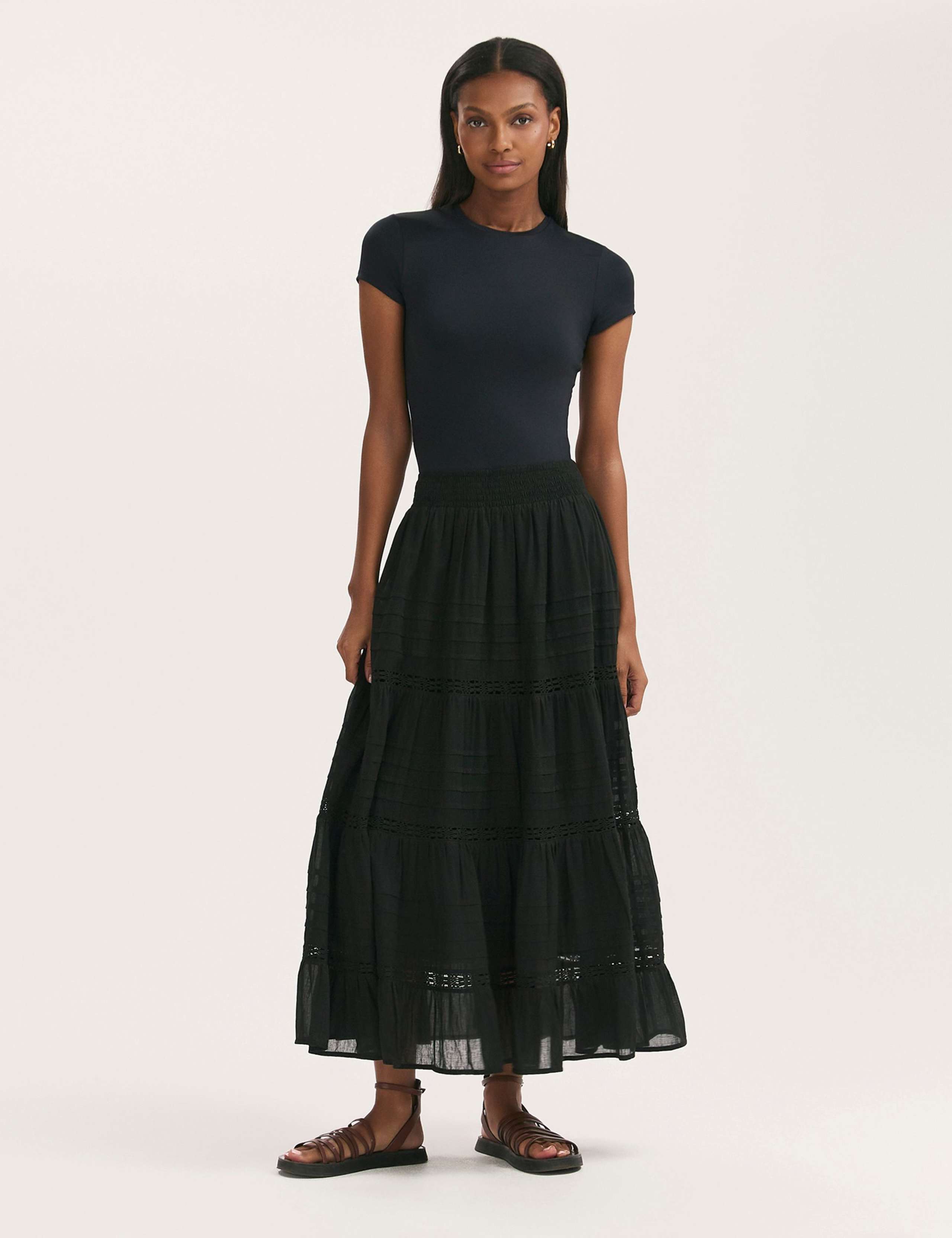 Pure Cotton Voile Midiaxi Tiered Skirt