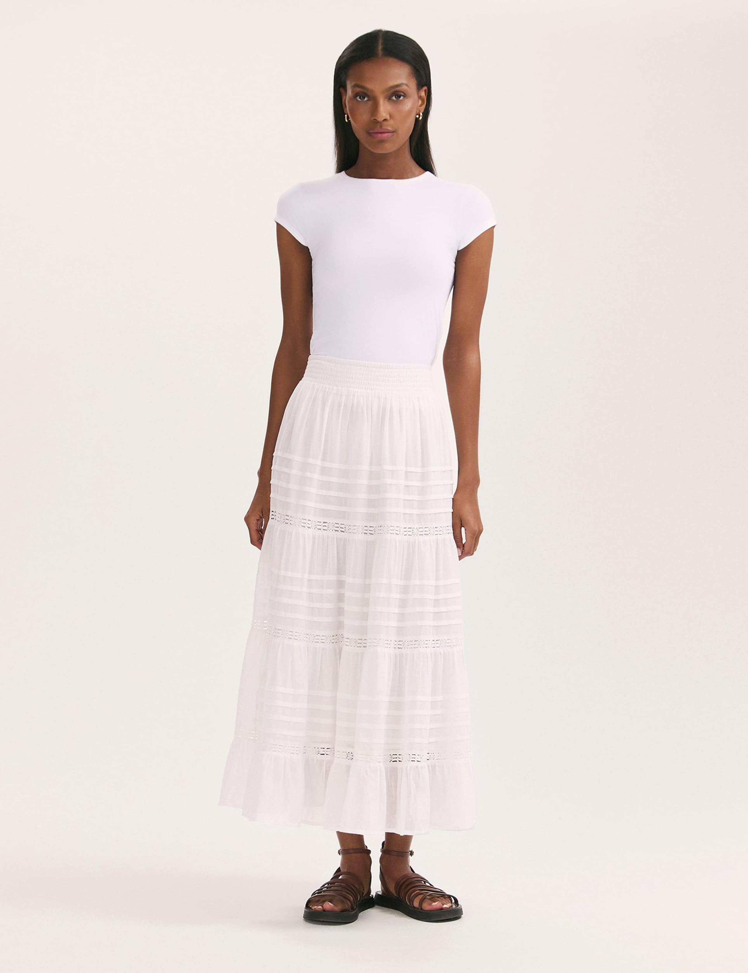 Pure Cotton Voile Midiaxi Tiered Skirt