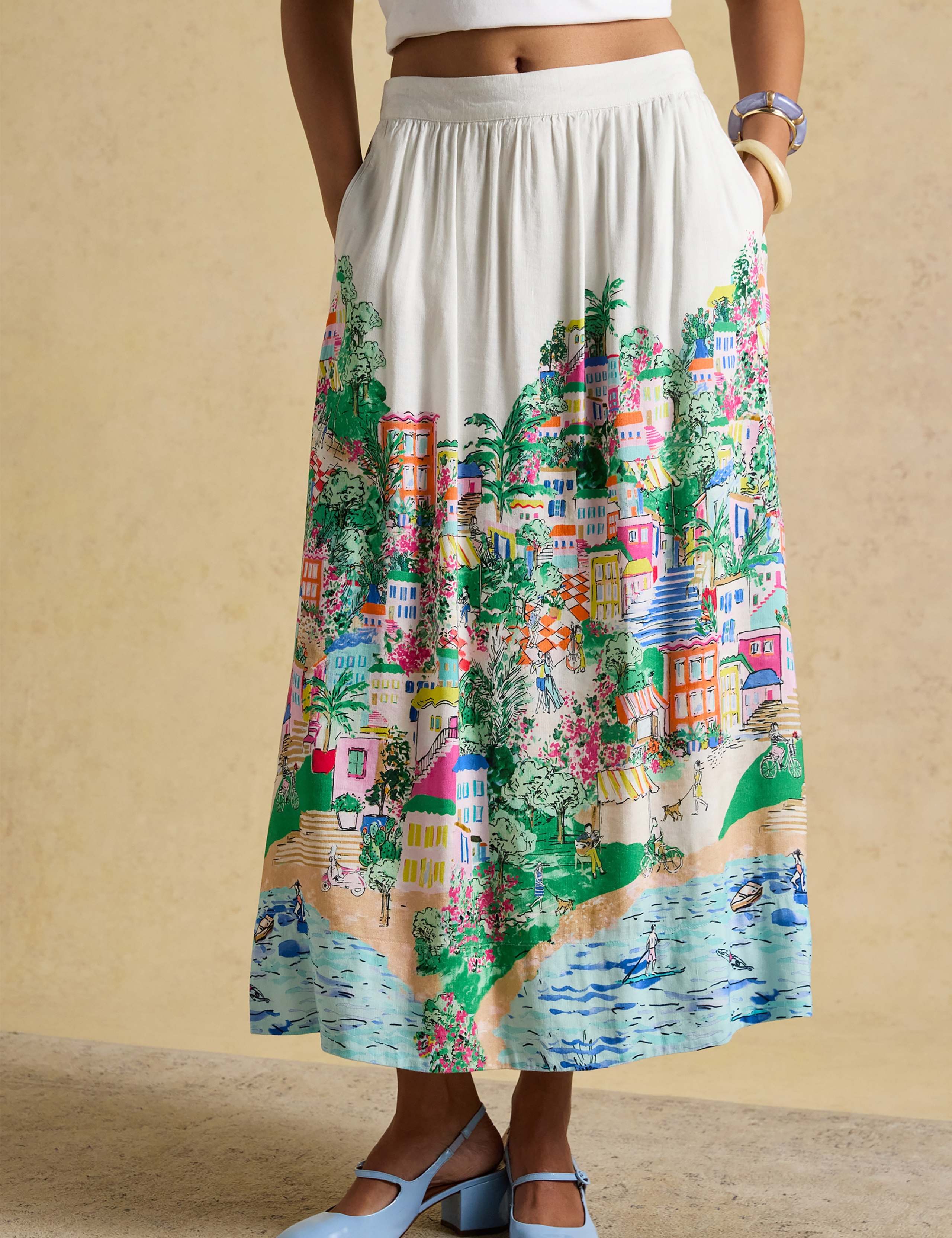 Pure Cotton Fiesta Scene Printed Midi Skirt