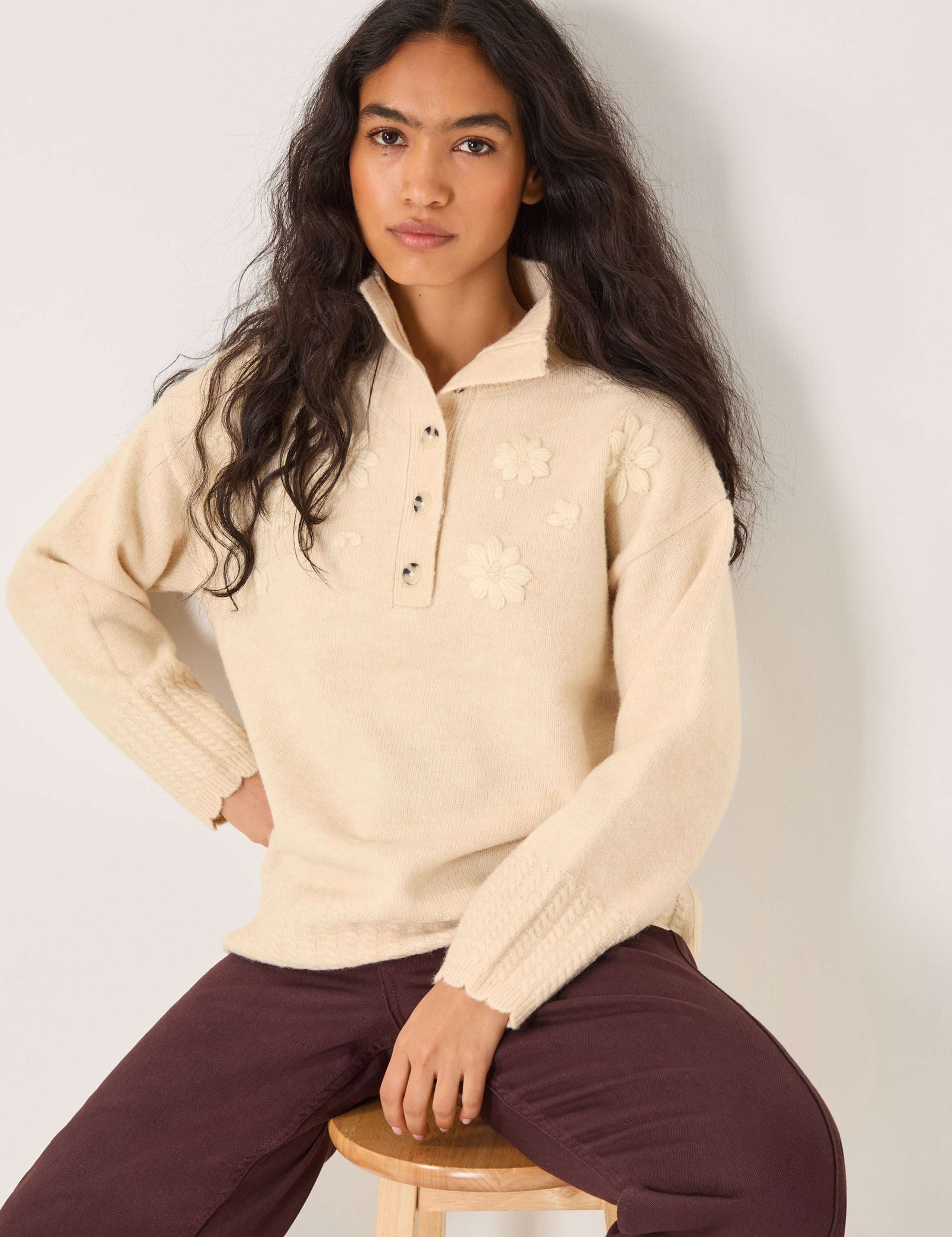 Floral Embroidered High Neck Jumper