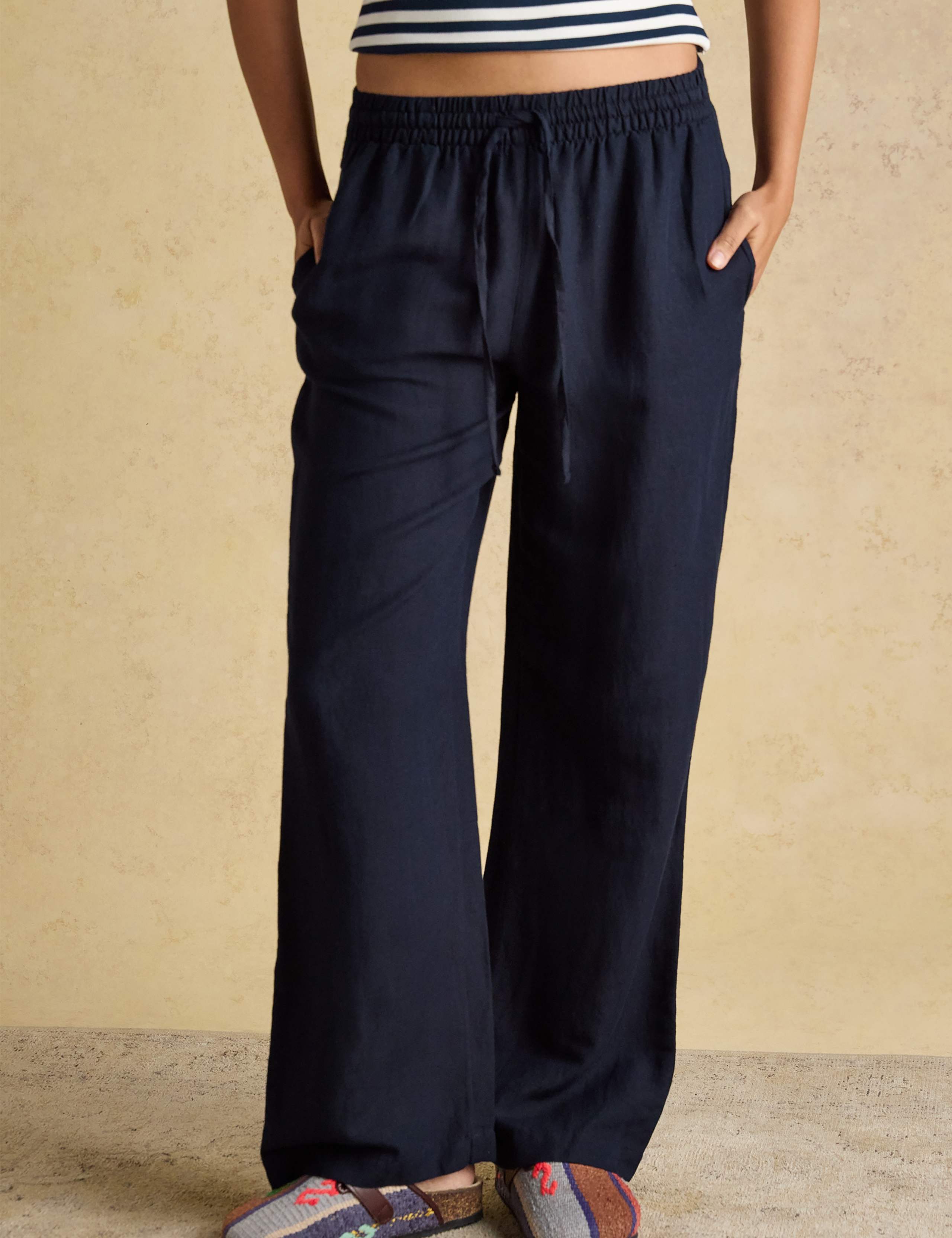 Linen Blend Wide Leg Trousers