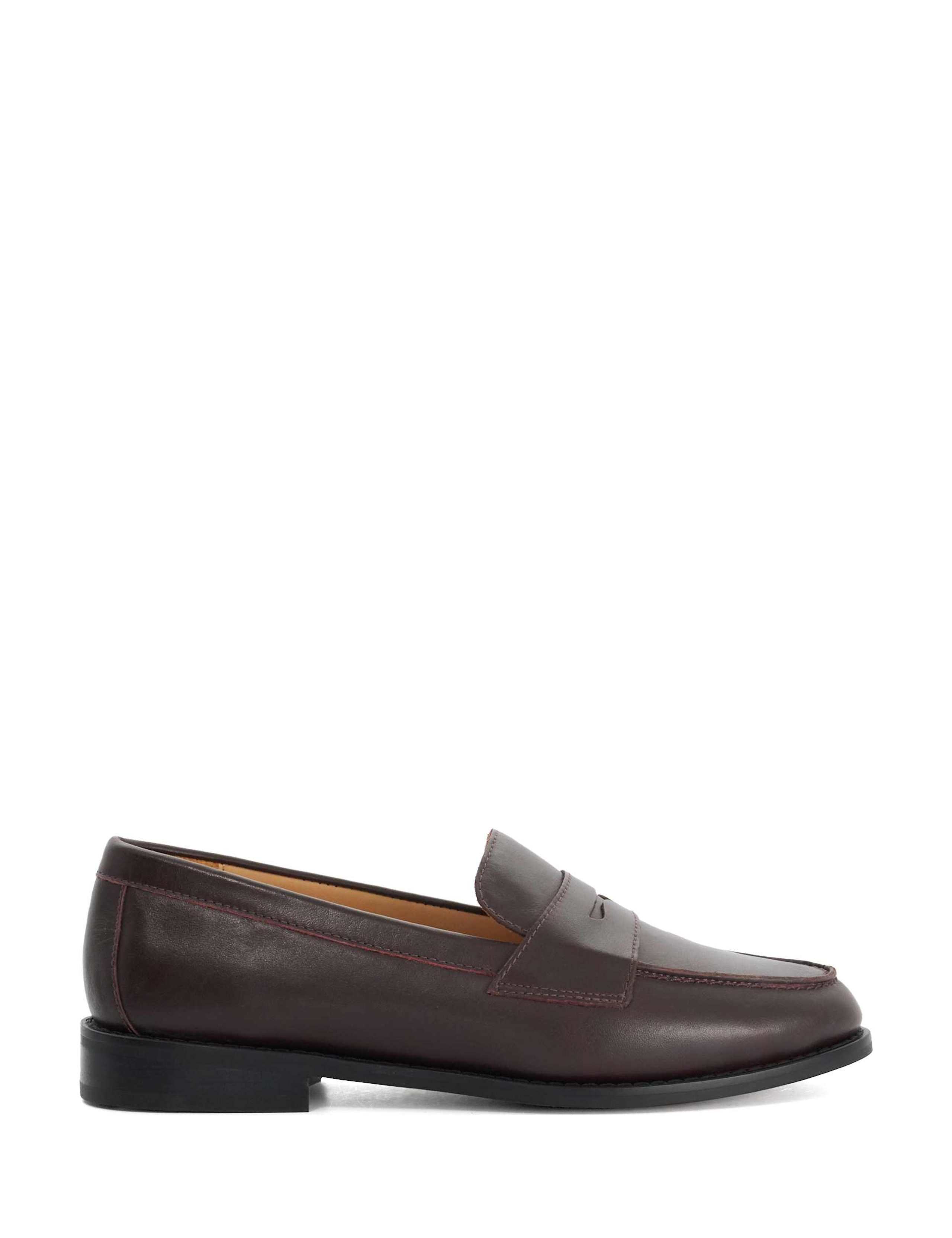 Wide Fit Leather Block Heel Penny Loafers