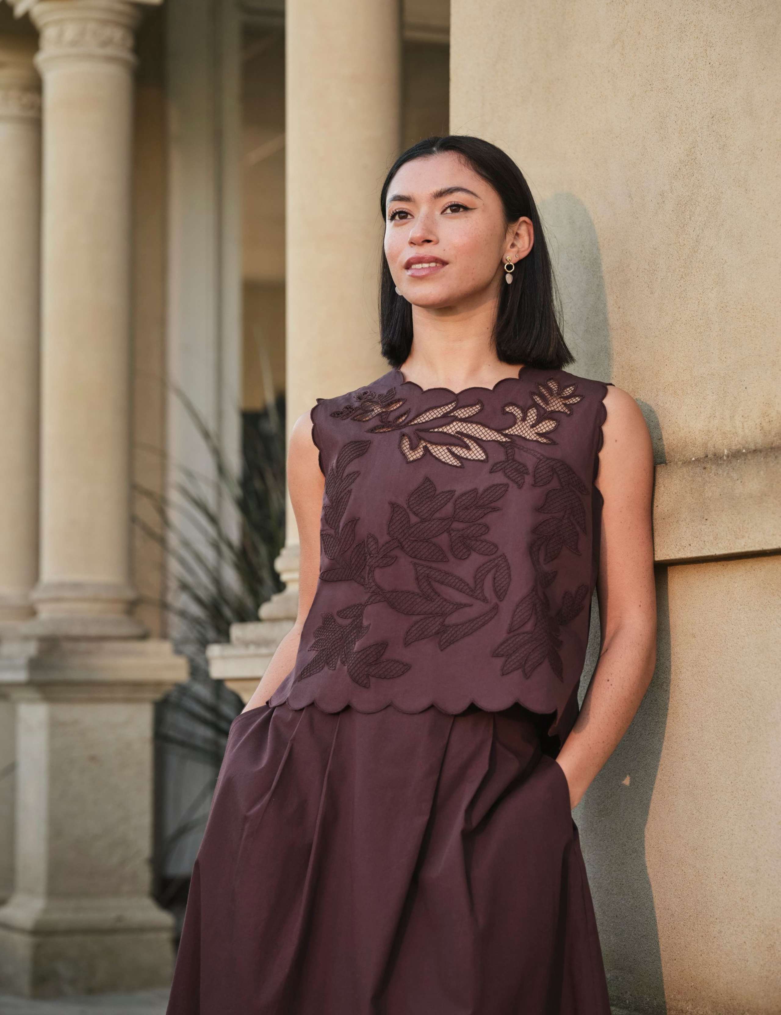 Pure Cotton Round Neck Cutwork Detail Top