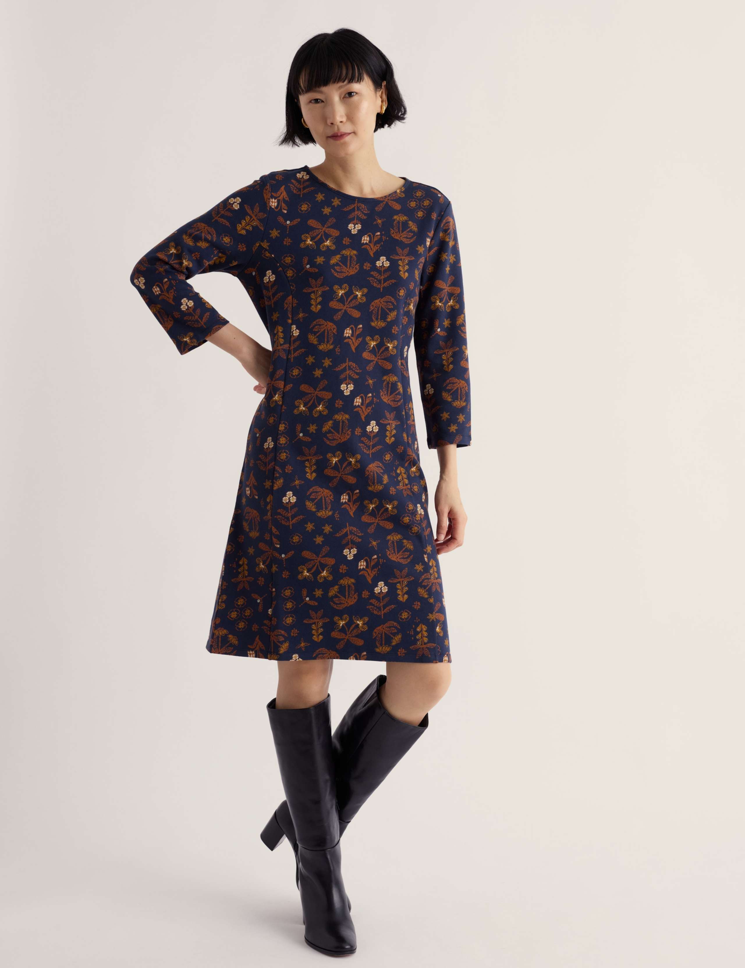 Floral Slash Neck Shift Dress