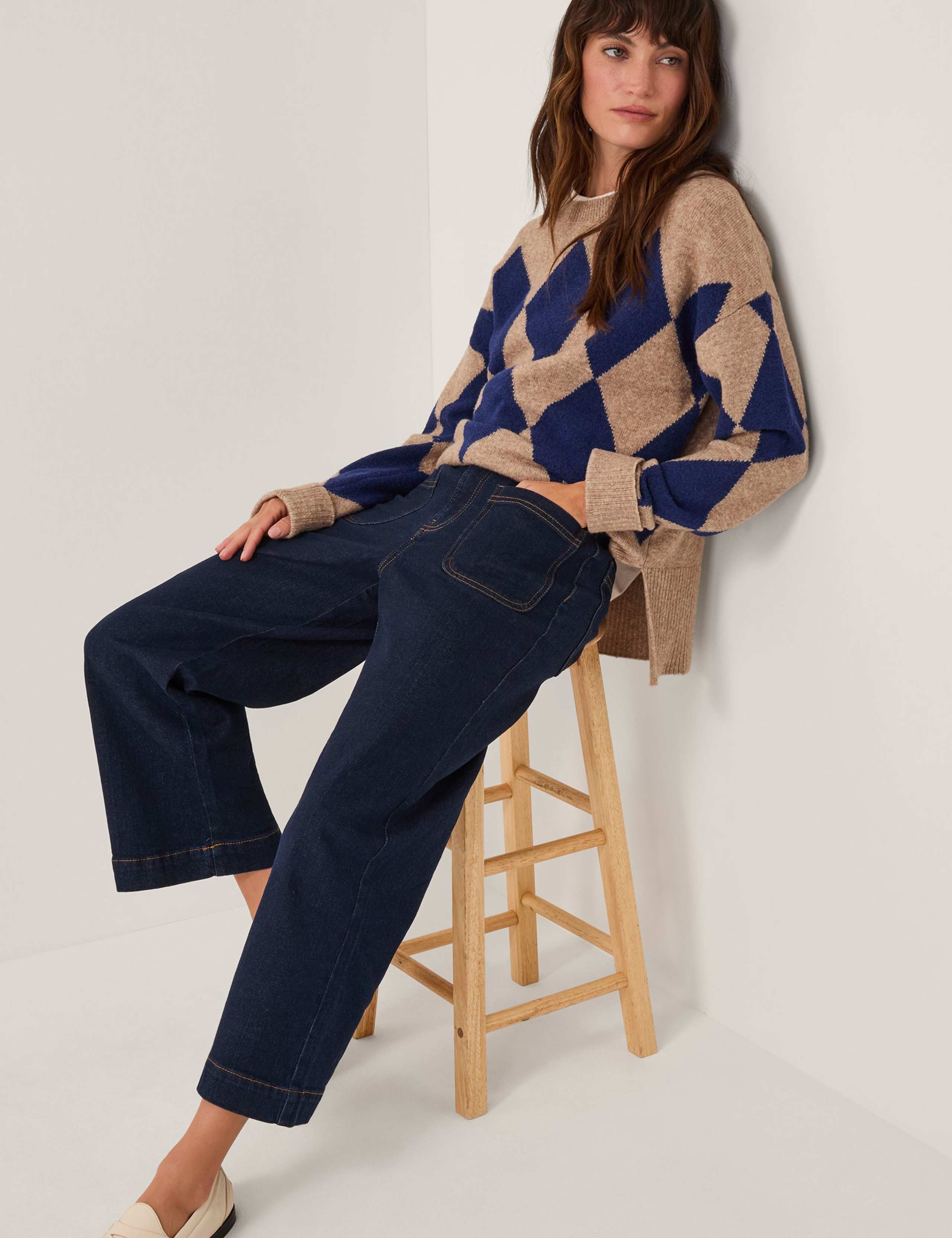 Argyle High Neck Jumper with Wool