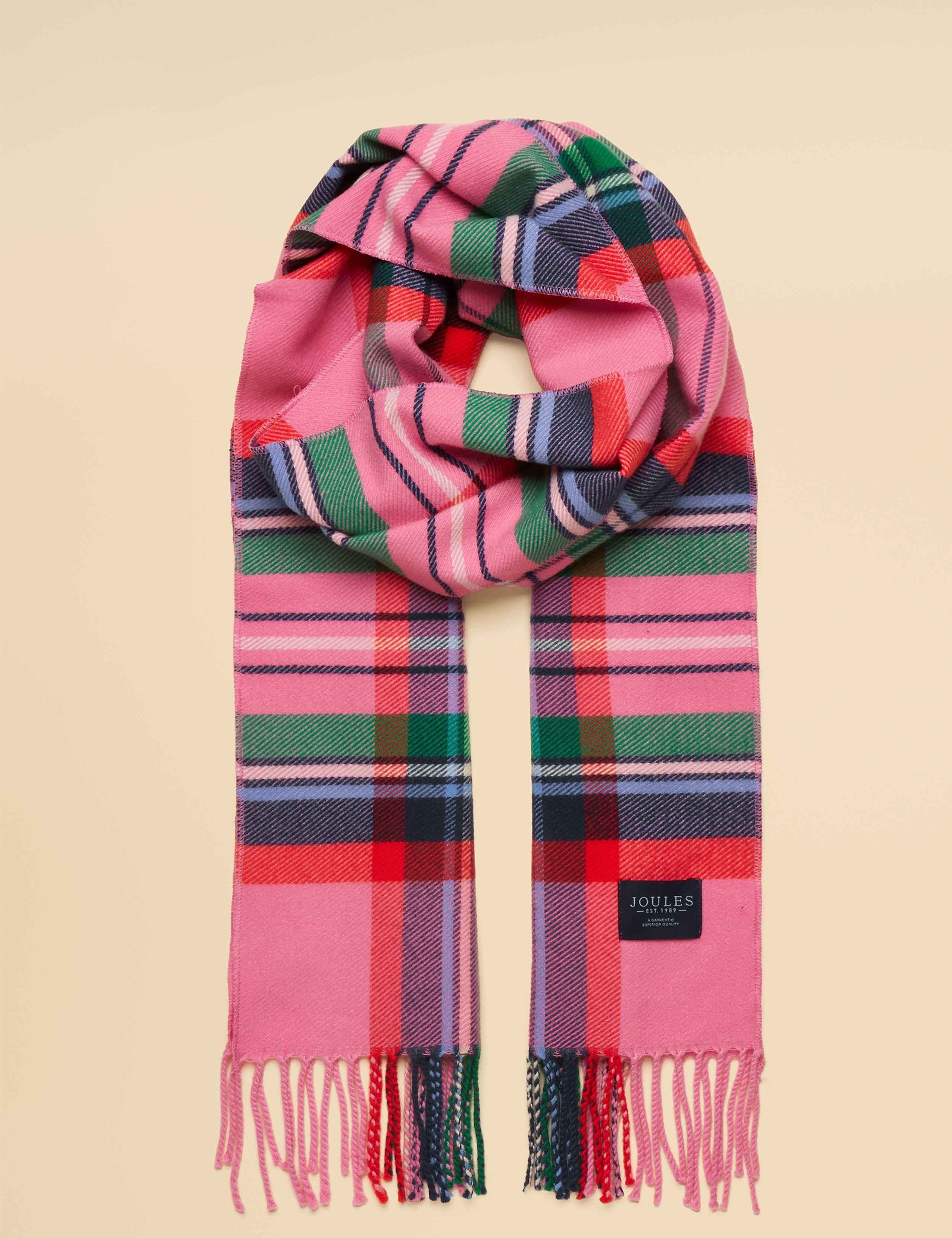 Woven Checked Tassel Scarf