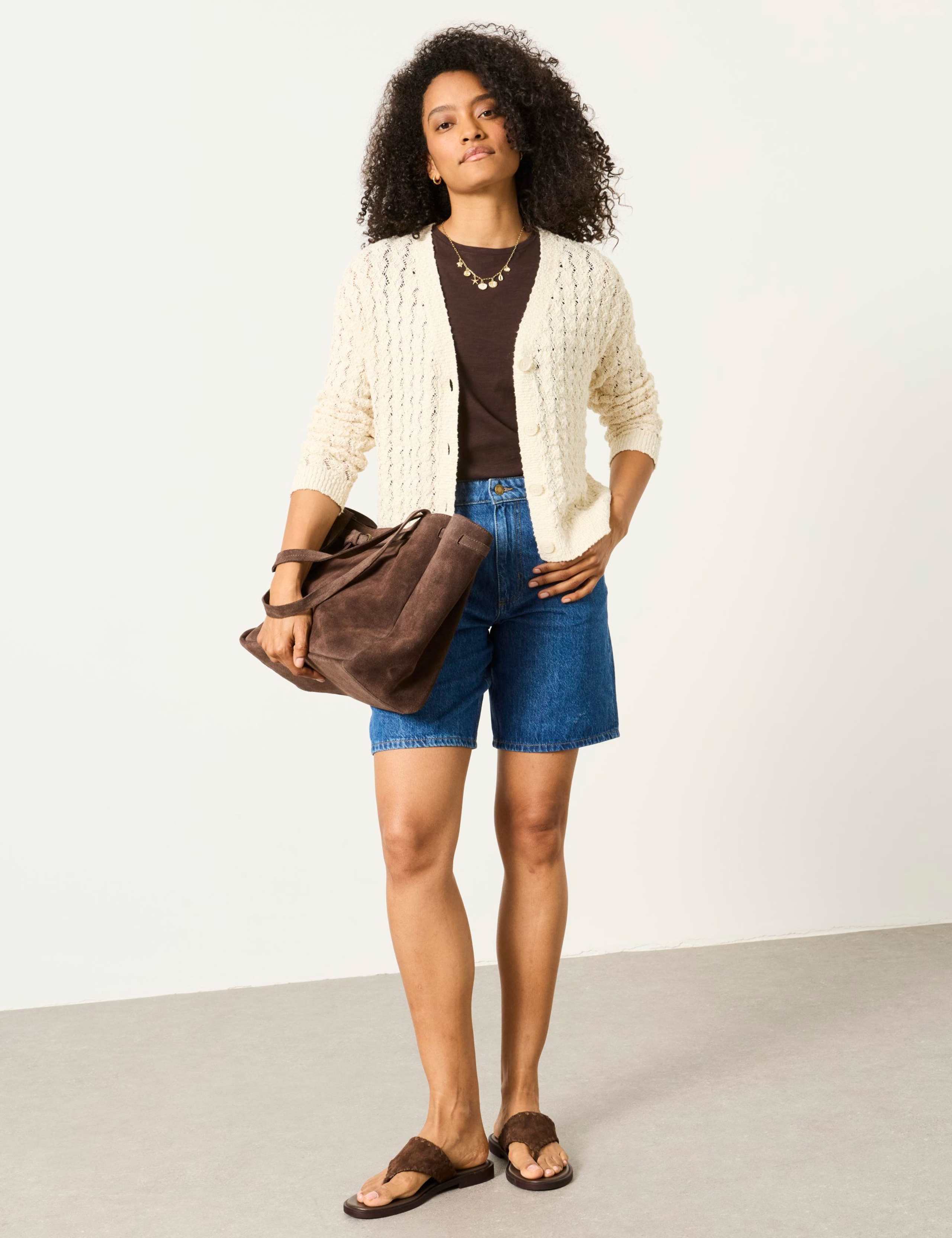 Pure Cotton Pointelle V-Neck Cardigan