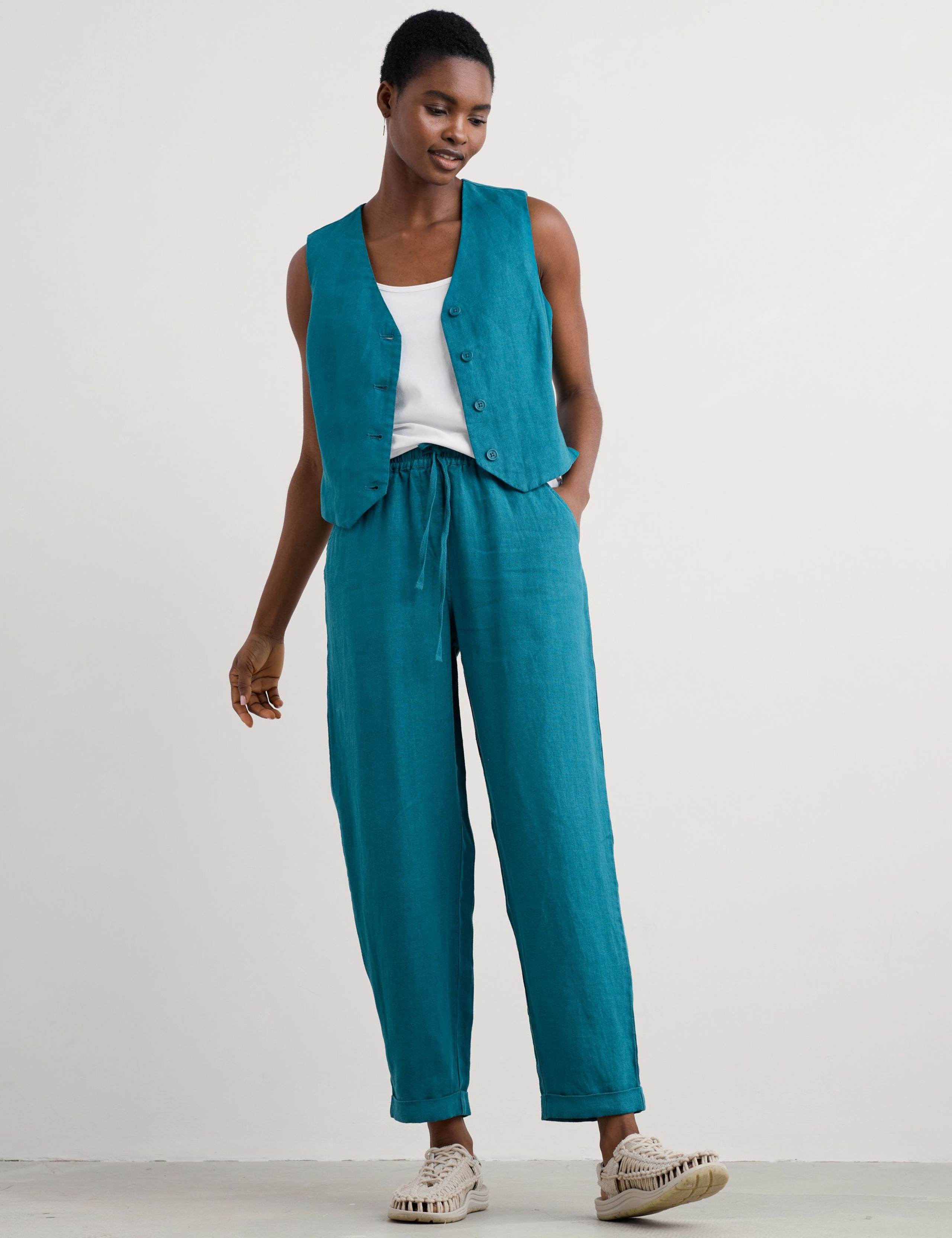 Pure Linen Tapered Cropped Trousers