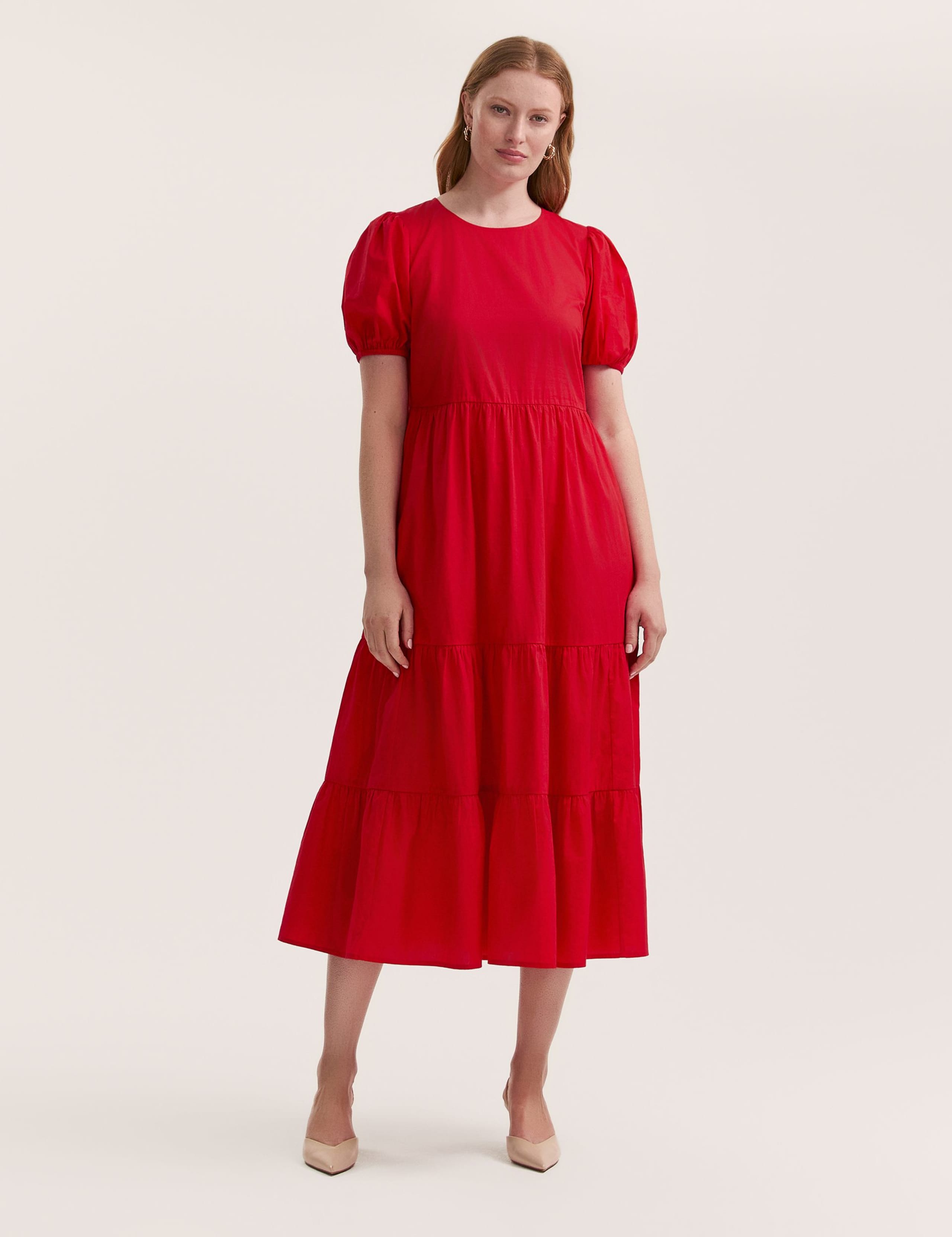 Pure Cotton Midi Tiered Dress