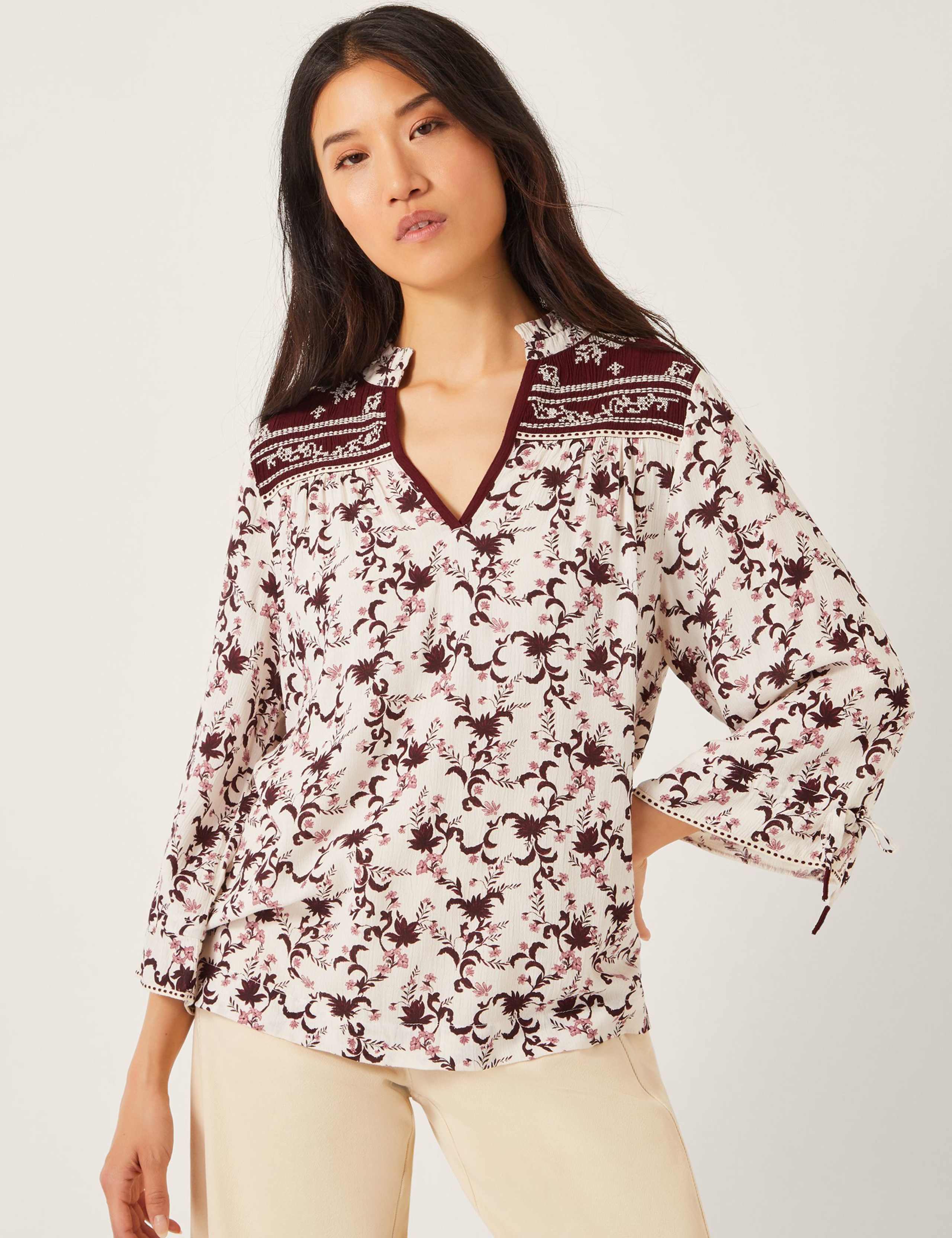 Printed V-Neck Relaxed Blouse