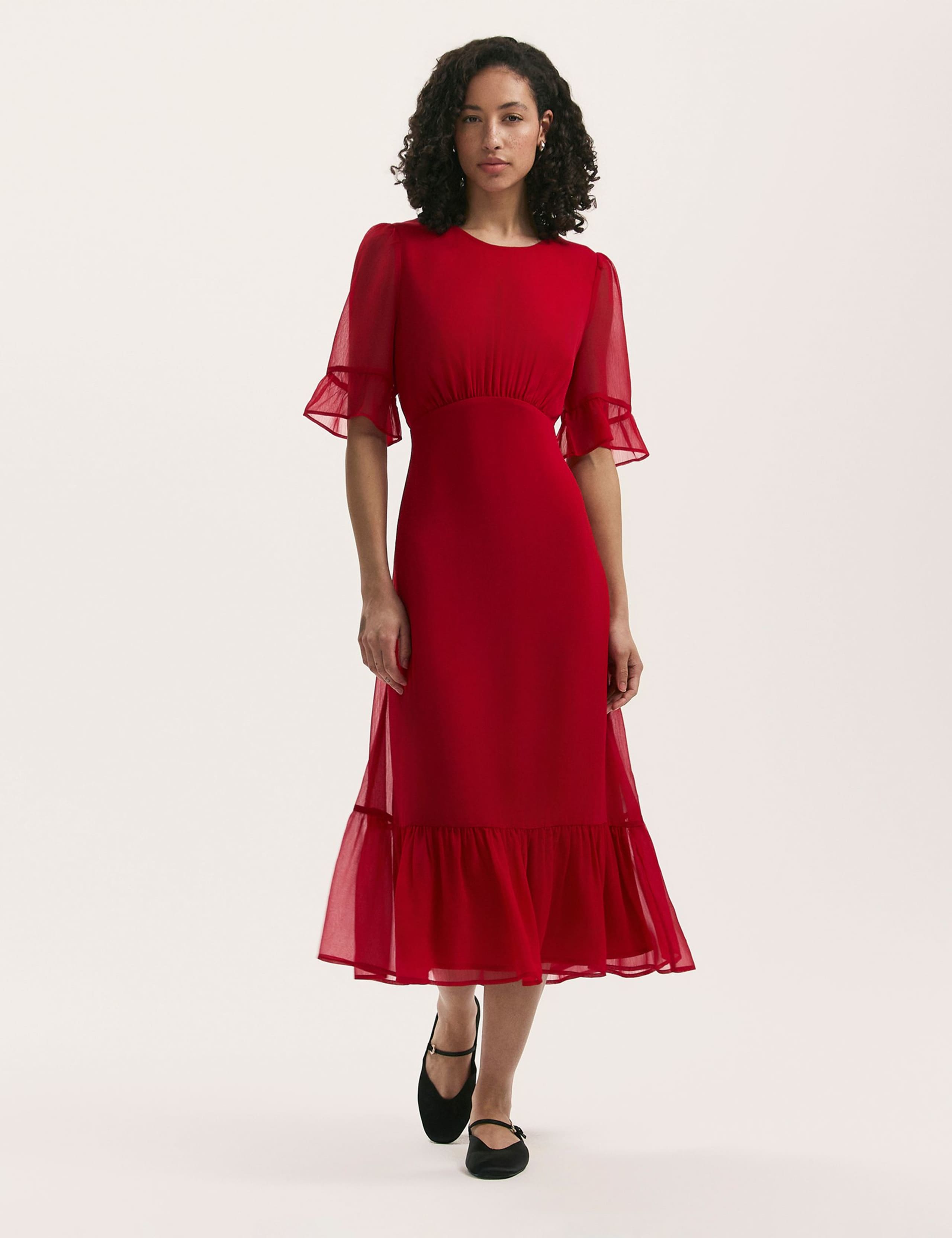 Chiffon Round Neck Midi Tiered Dress
