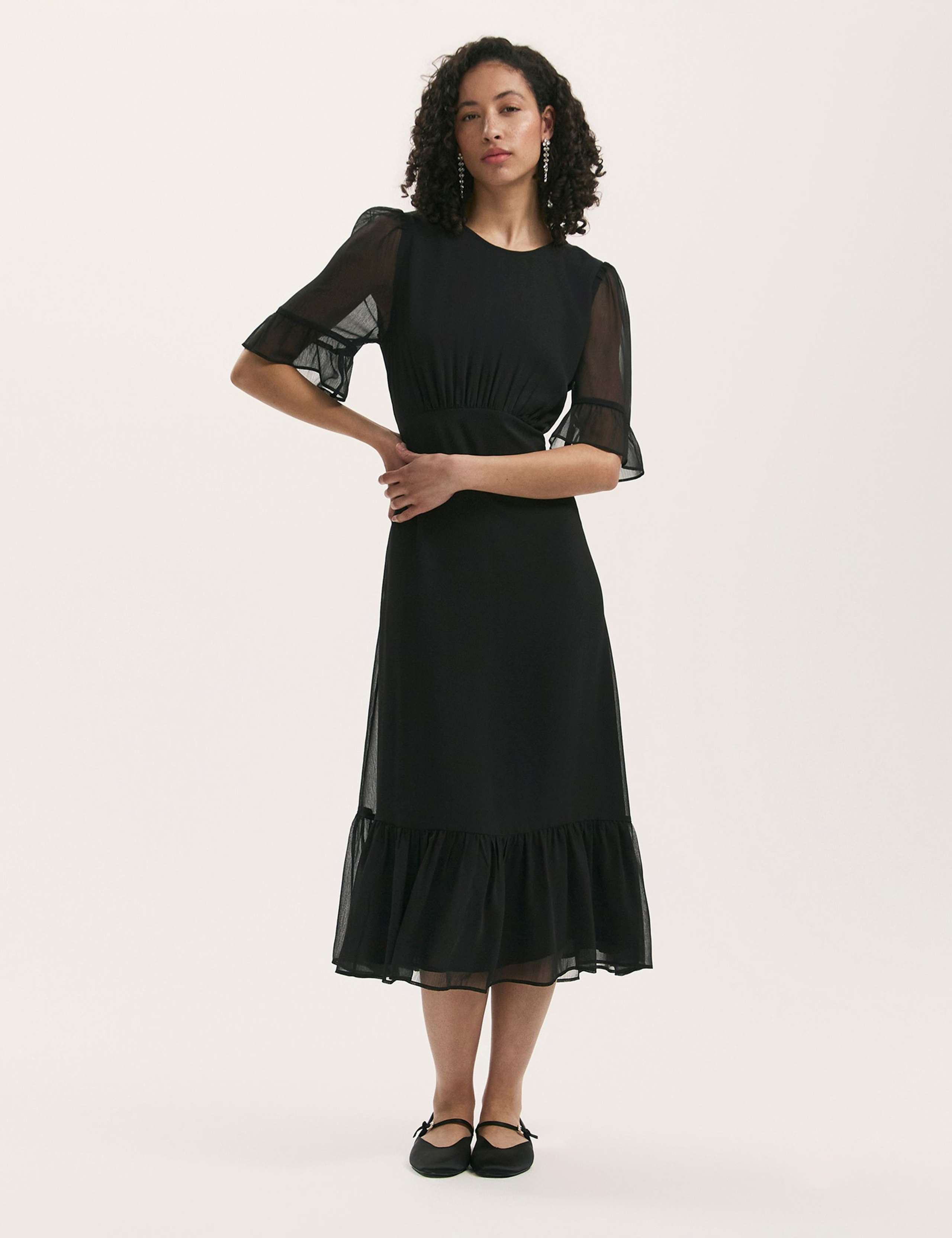 Chiffon Round Neck Midi Tiered Dress