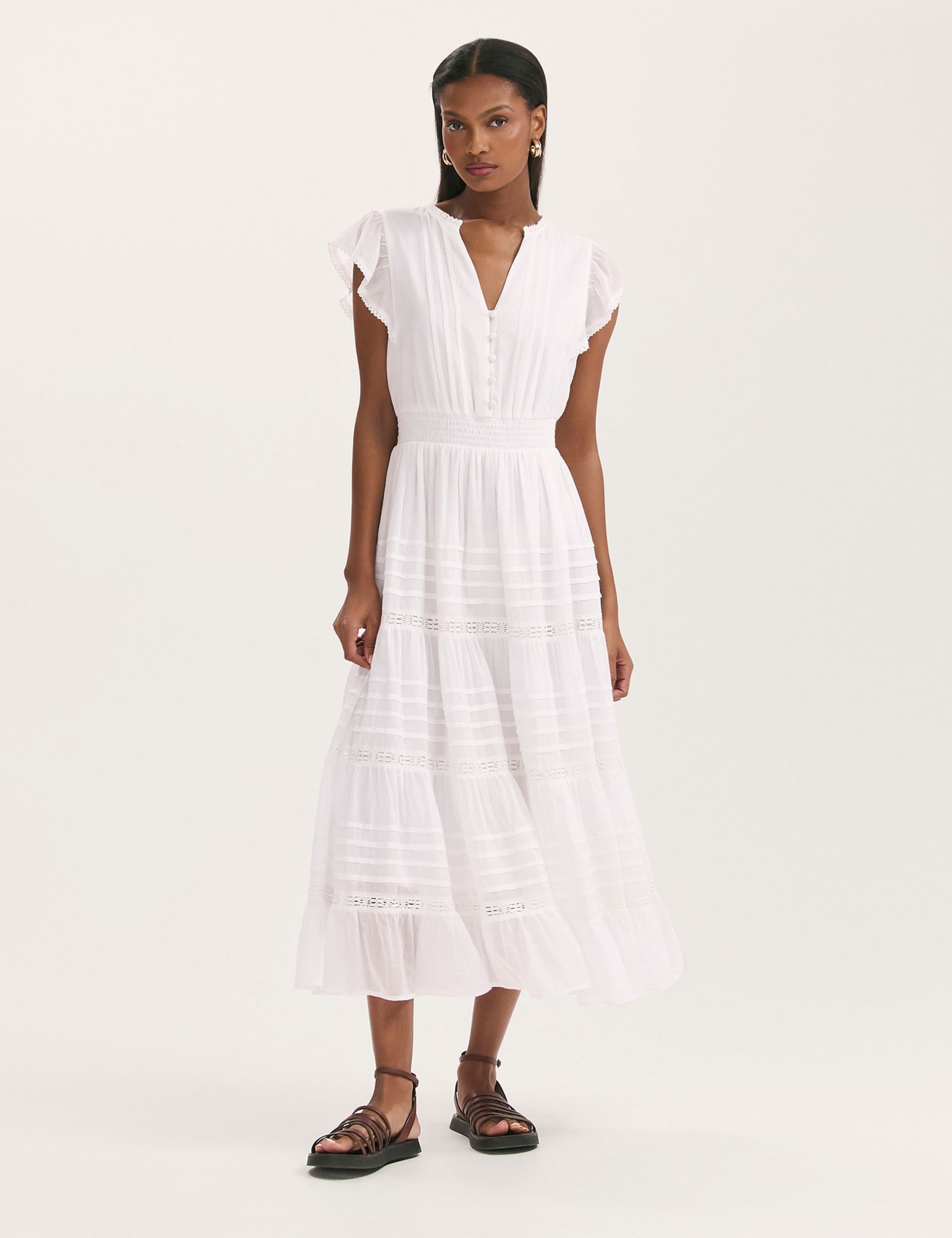 Pure Cotton Midi Tiered Dress