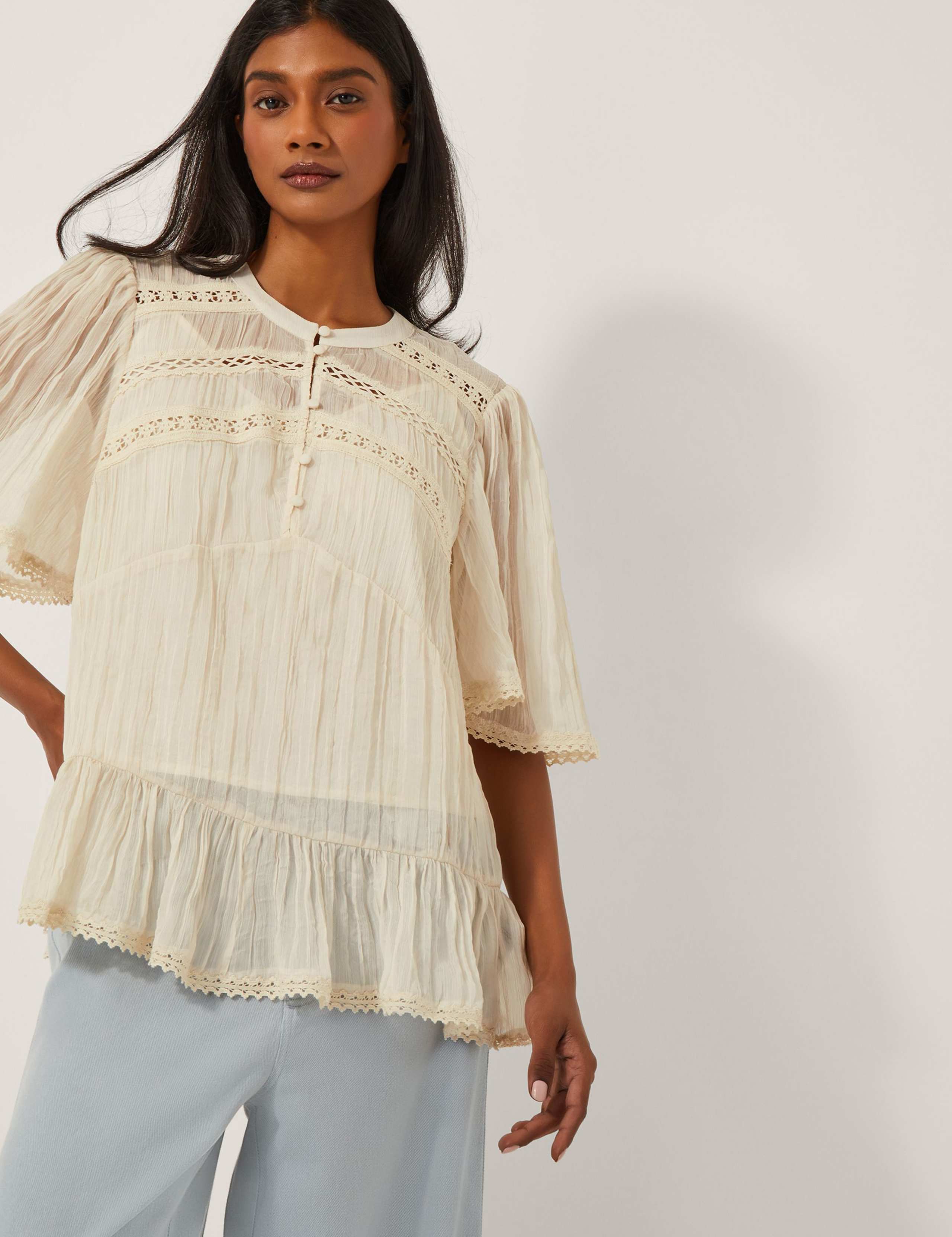 Embroidered Crew Neck Blouse