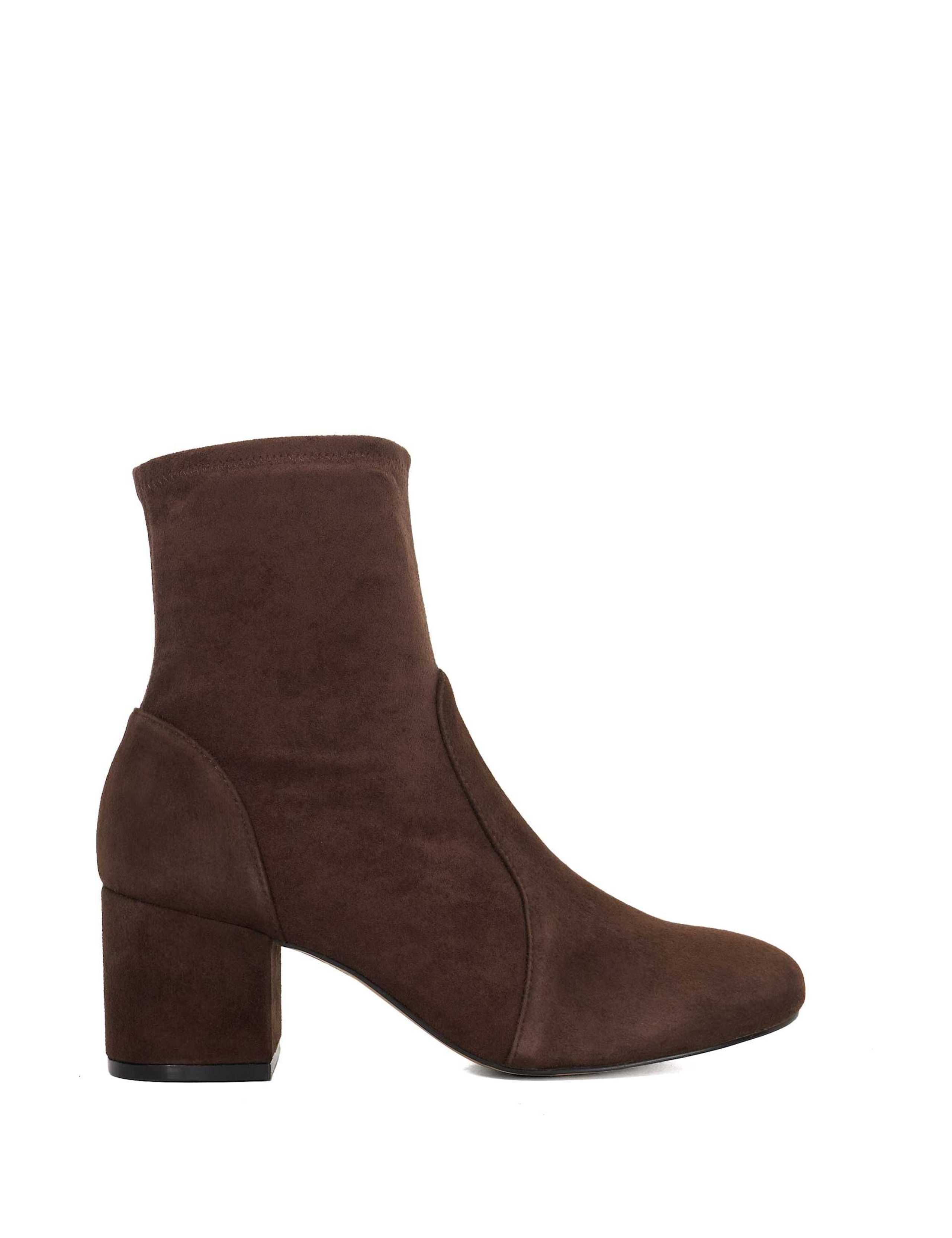 Leather Block Heel Sock Boots
