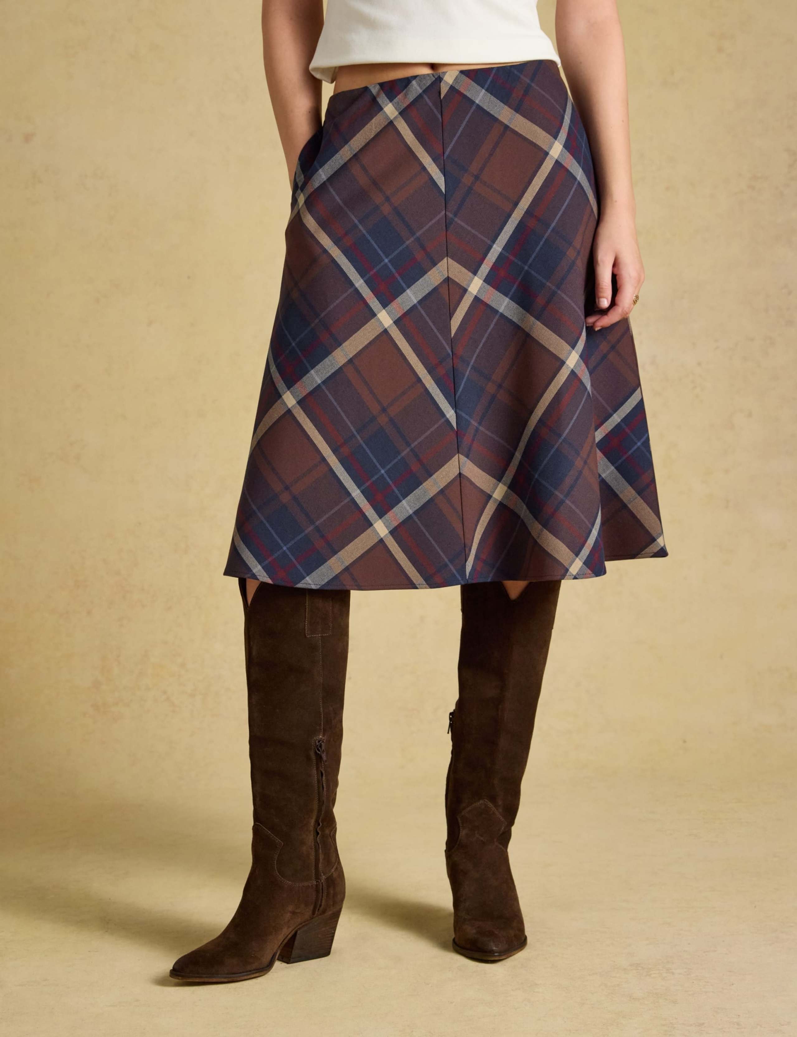 Checked Panel Knee Length A Line Skirt
