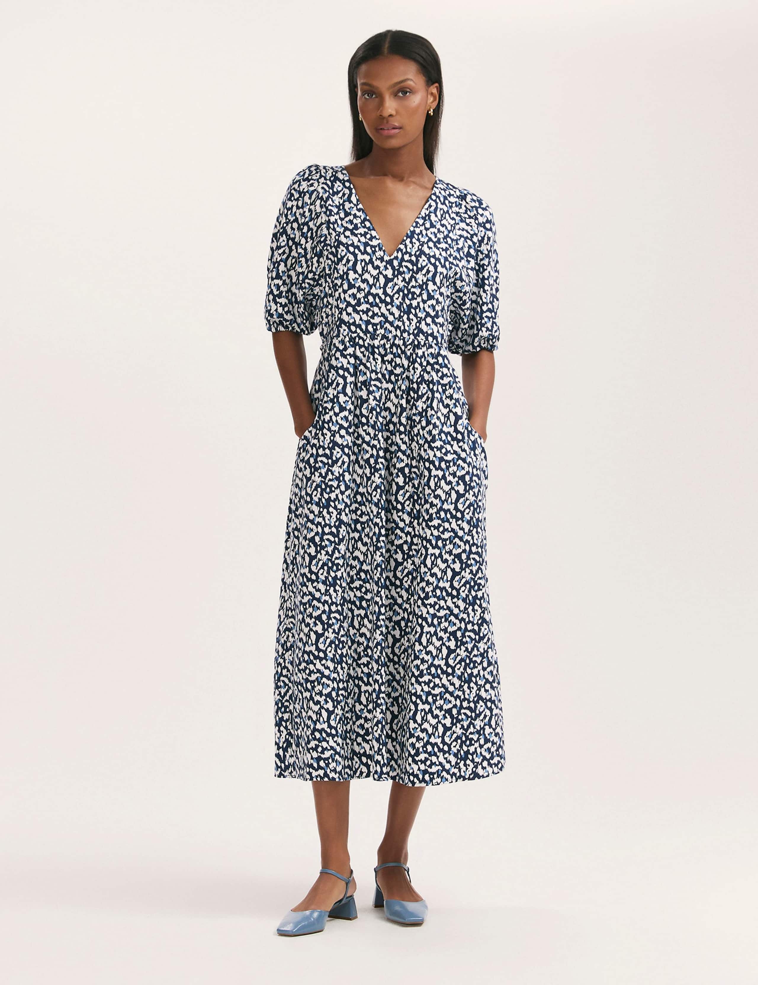 Pure Cotton Animal Print Midi Waisted Dress