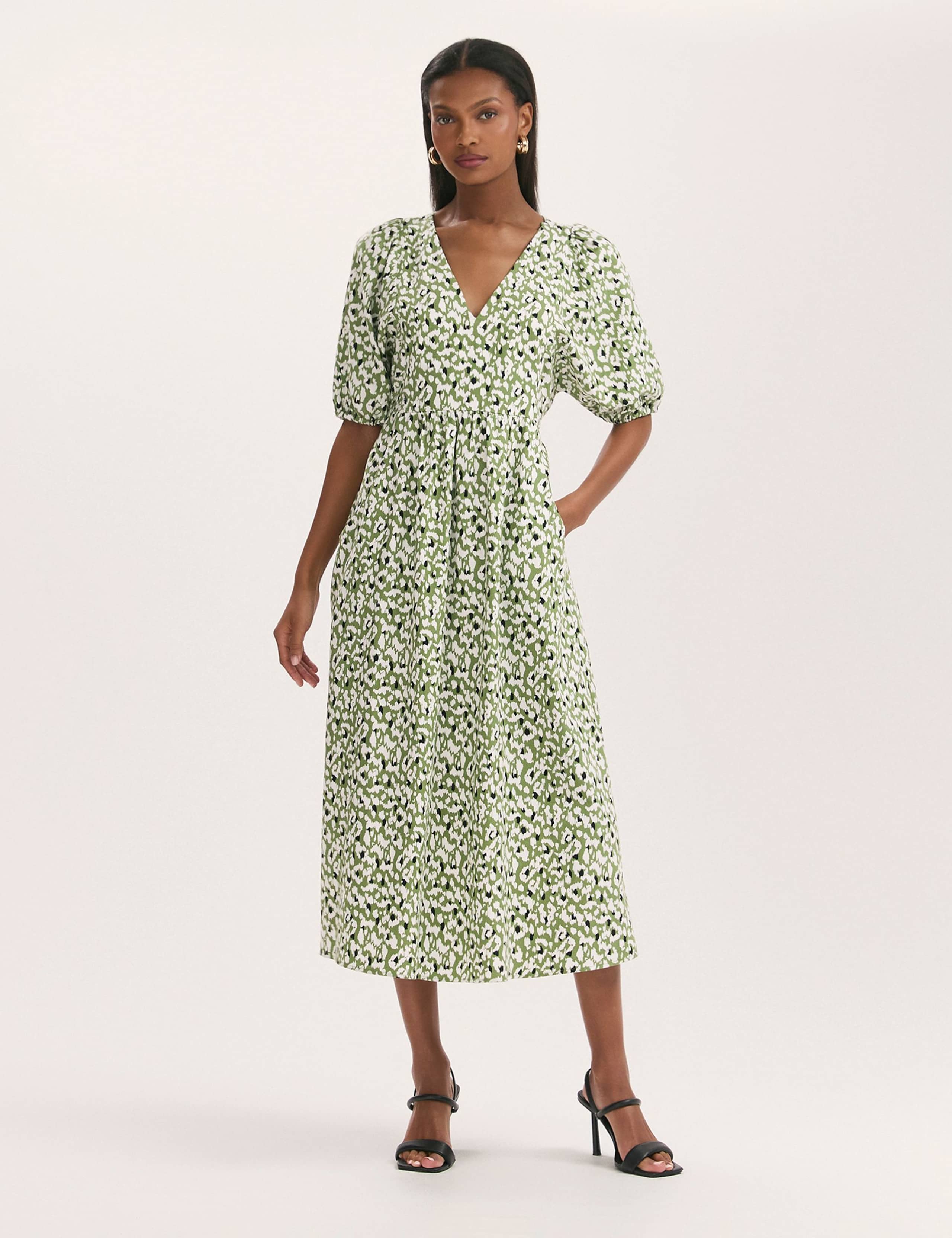 Pure Cotton Animal Print Midi Waisted Dress