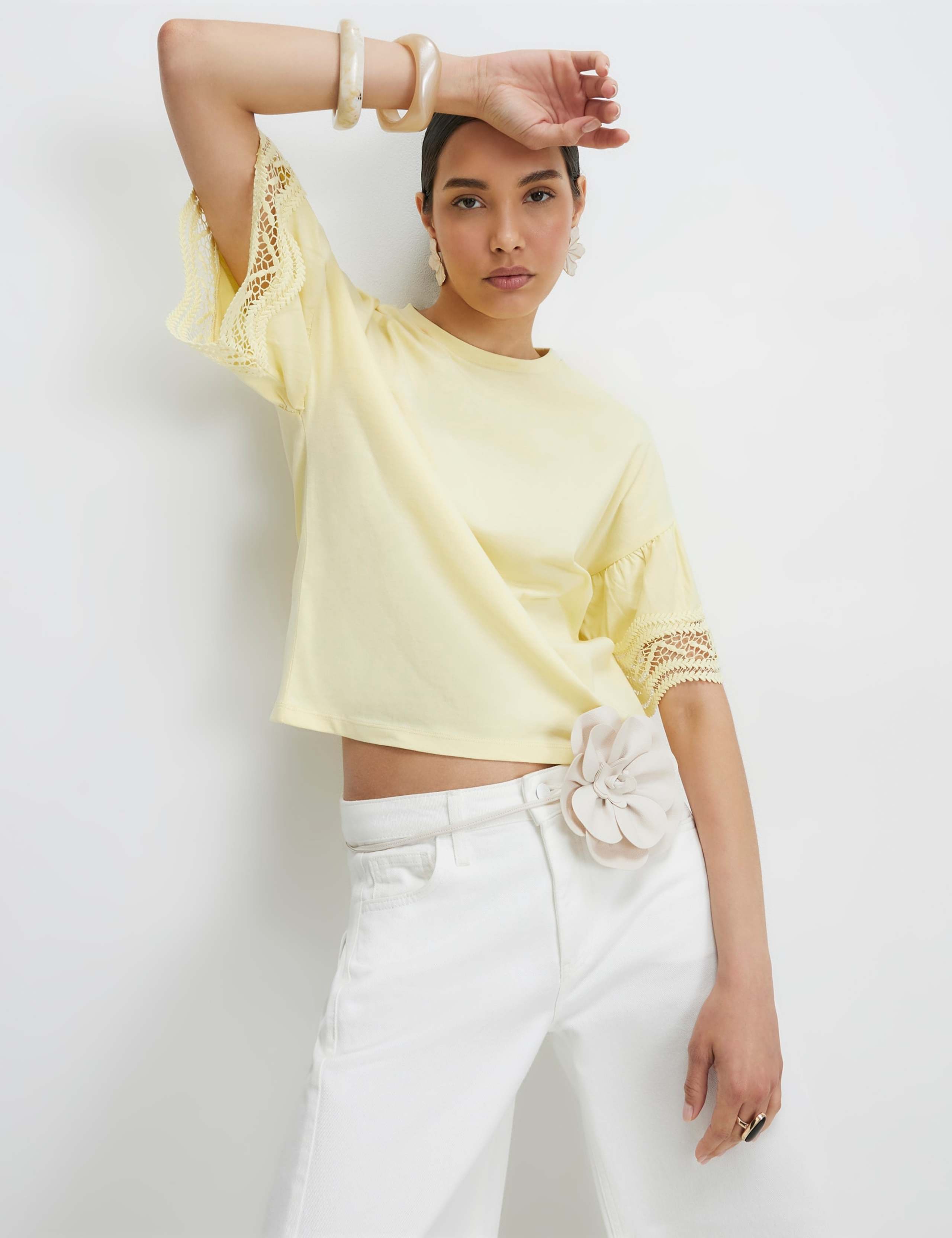 Pure Cotton Lace Trim Drop Shoulder T-Shirt