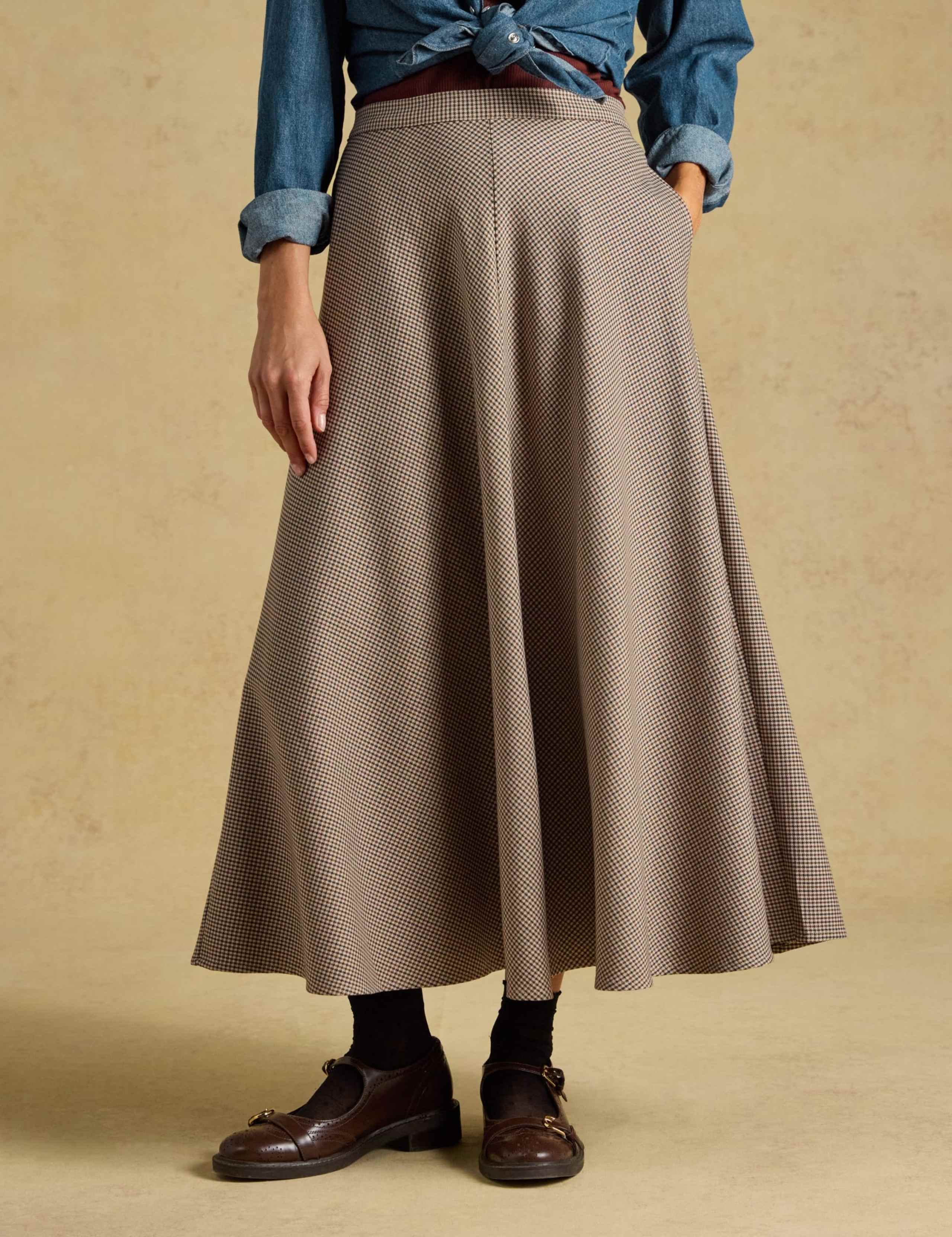 Houndstooth Panel Midi Skirt
