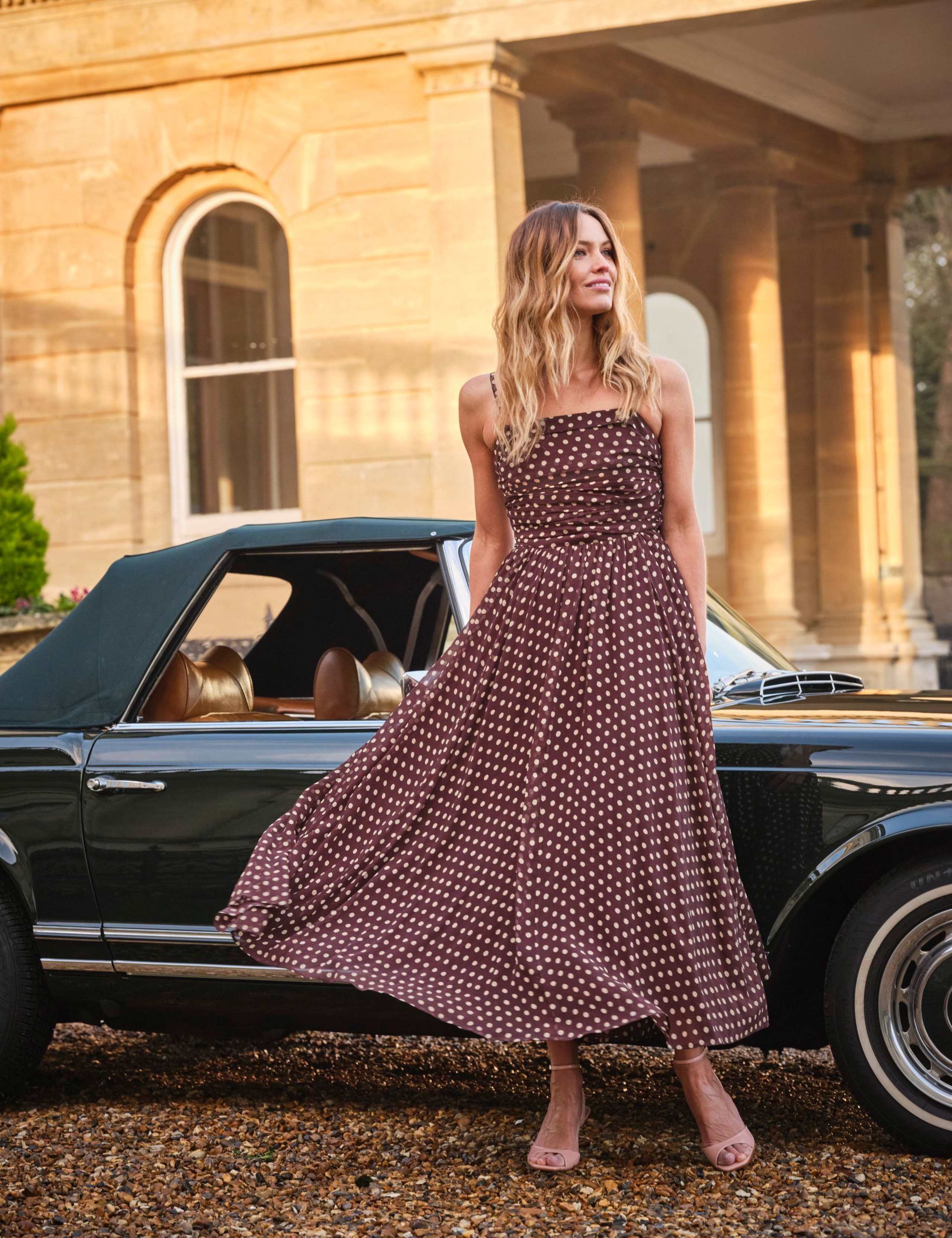 Polka Dot Square Neck Maxi Skater Dress