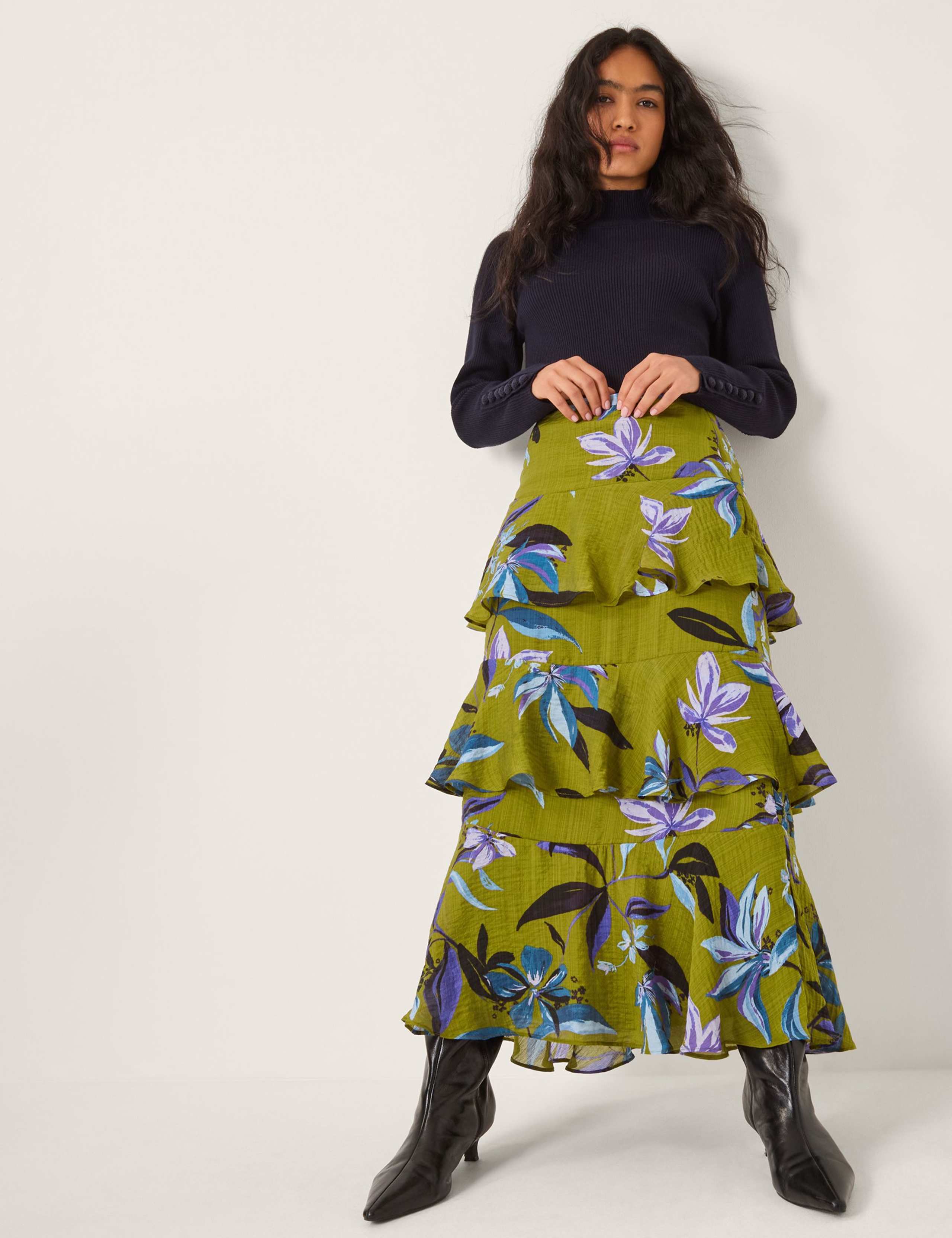 Floral Midi Tiered Skirt