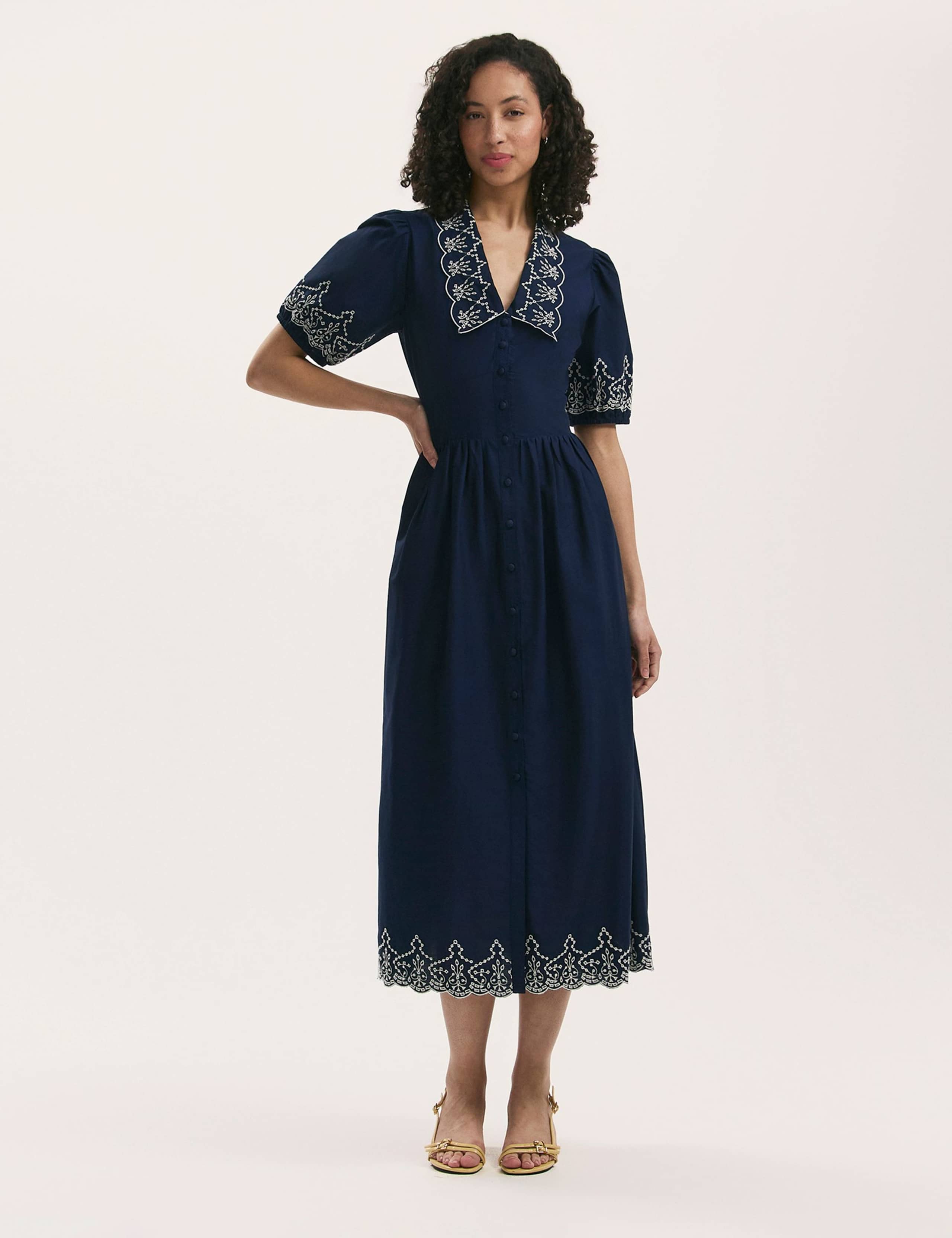 Pure Cotton Collared Midi Shirt Dress