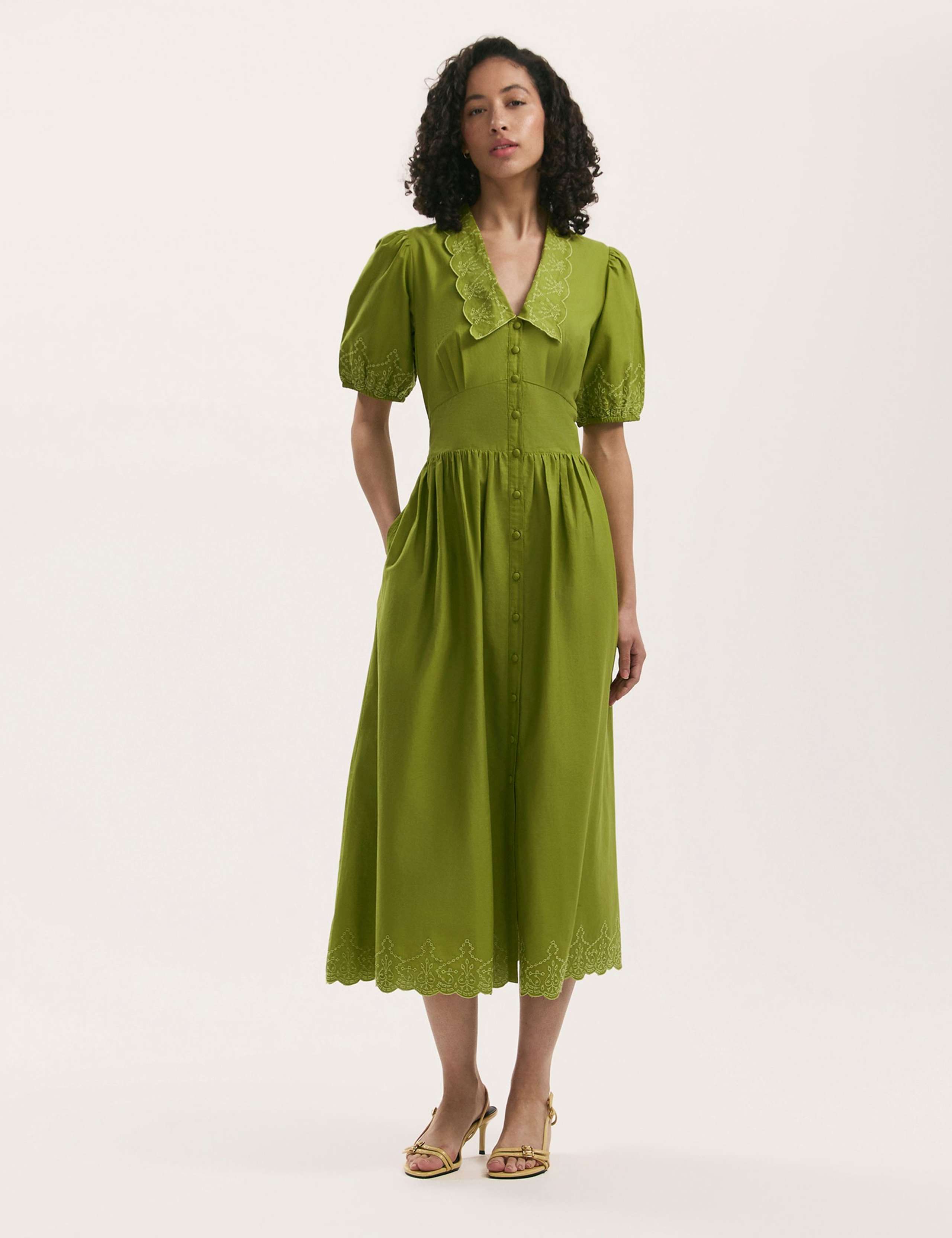 Pure Cotton Collared Midi Shirt Dress