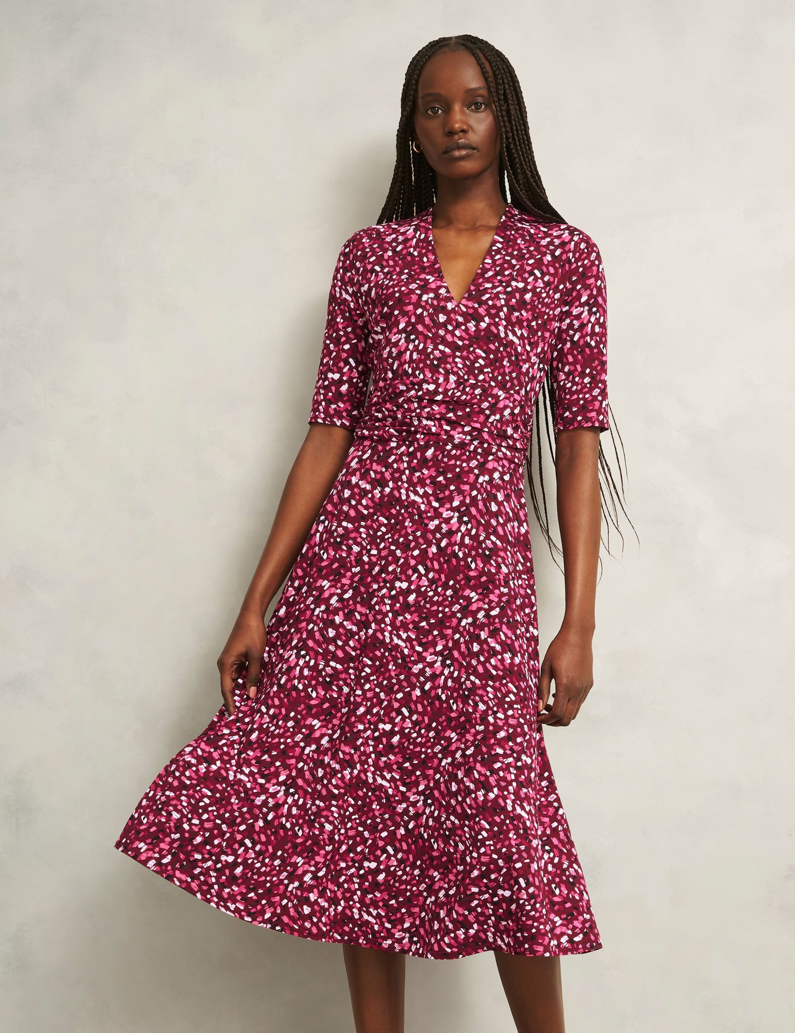 Jersey Printed V-Neck Midi Skater Dress