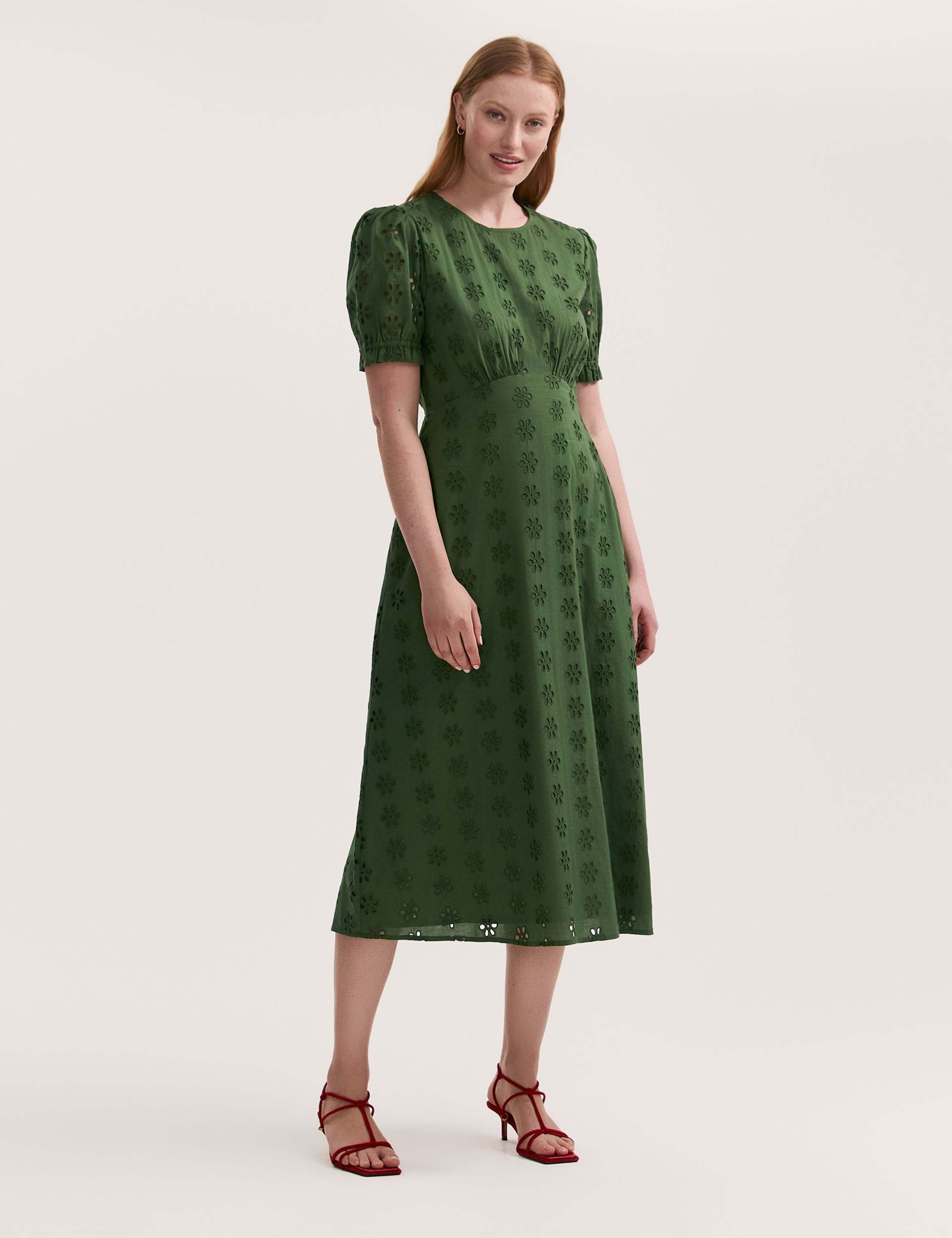 Pure Cotton Embroidered Midi Tea Dress