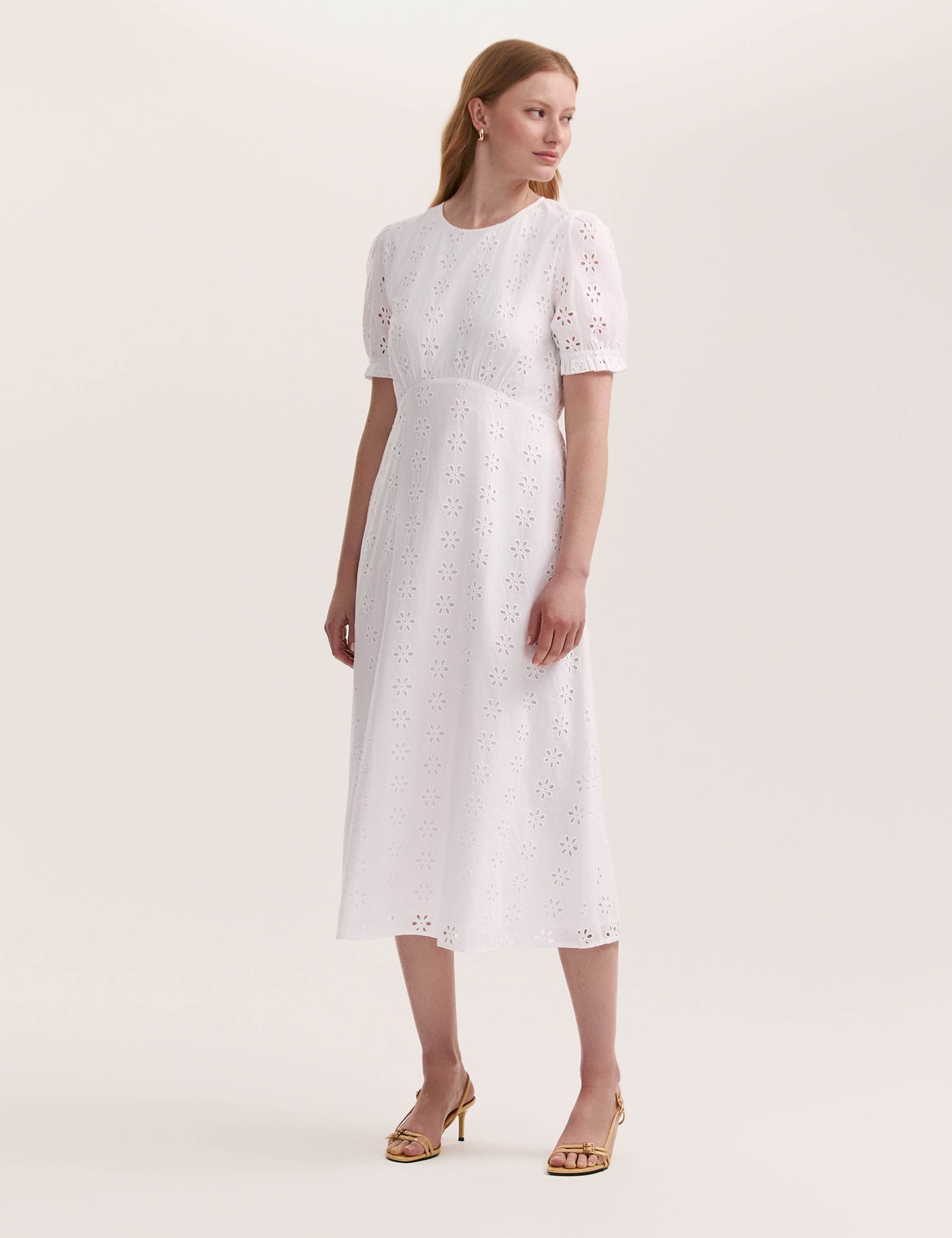Pure Cotton Embroidered Midi Tea Dress