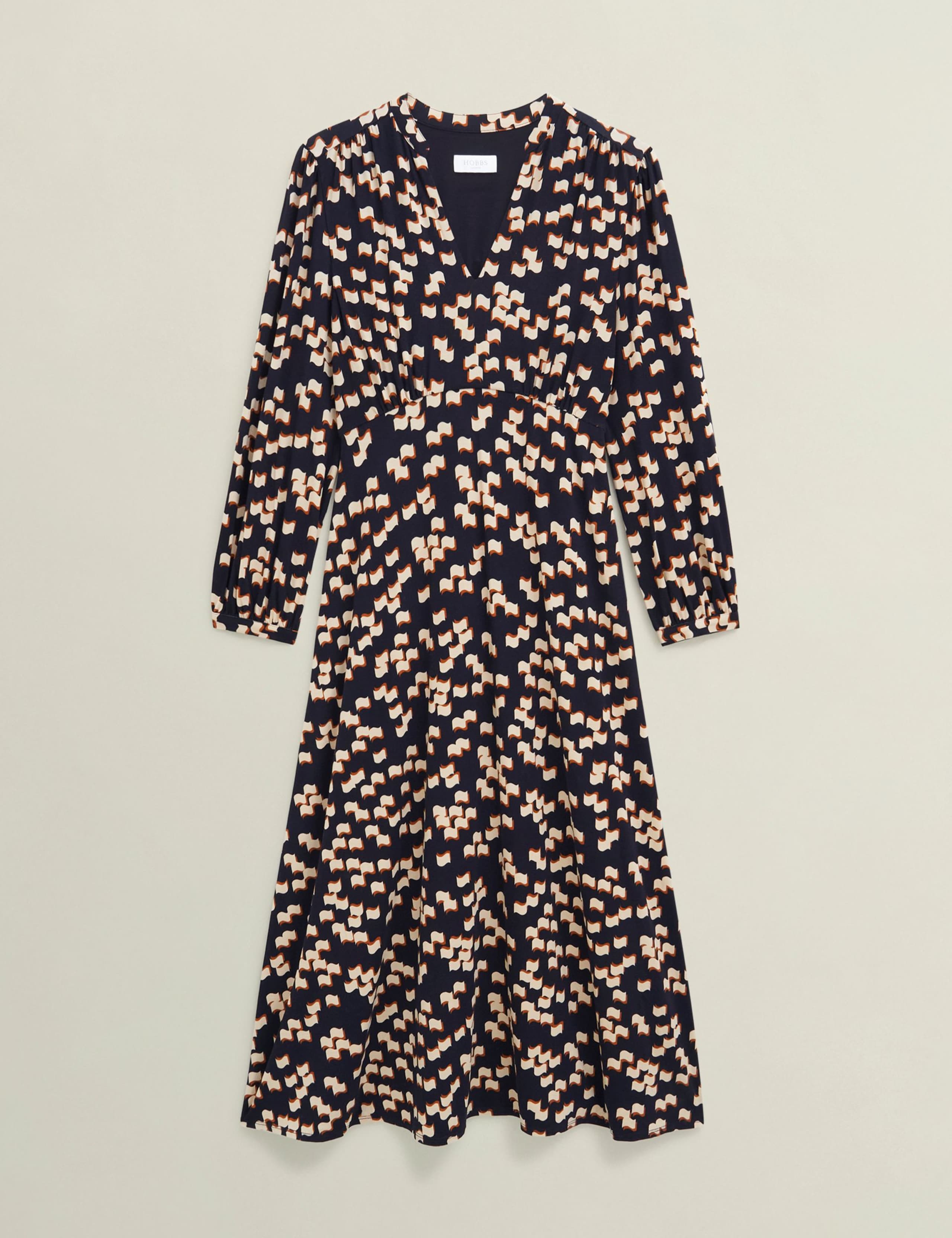 Jersey Geometric Notch Neck Midi Dress