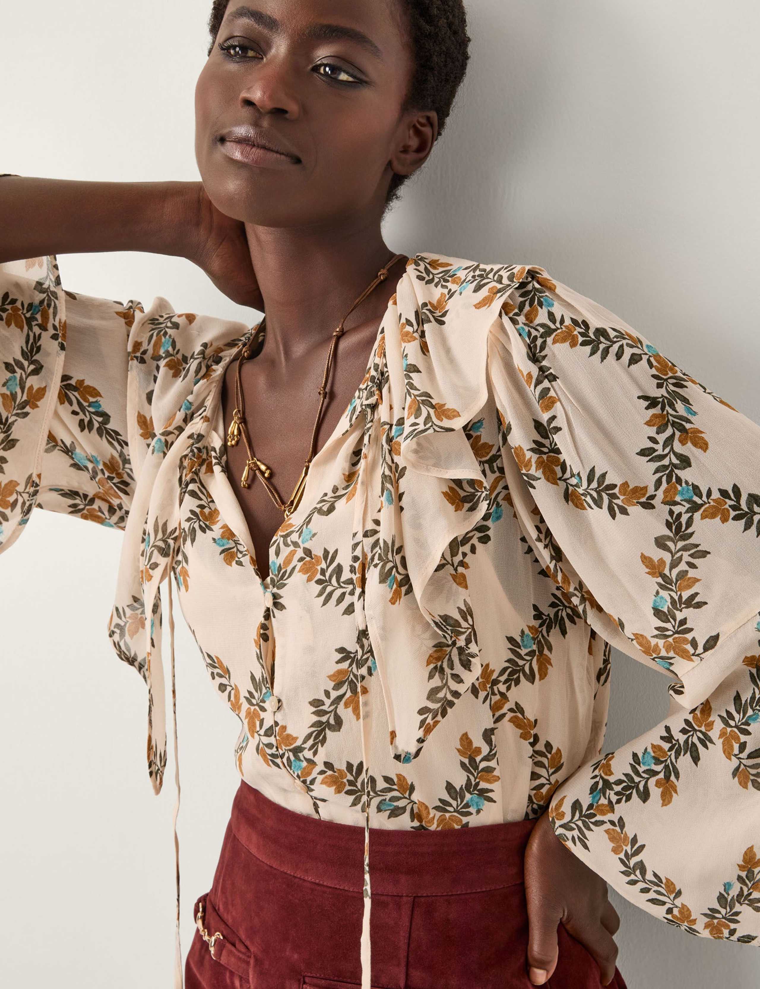 Printed Tie Neck Top