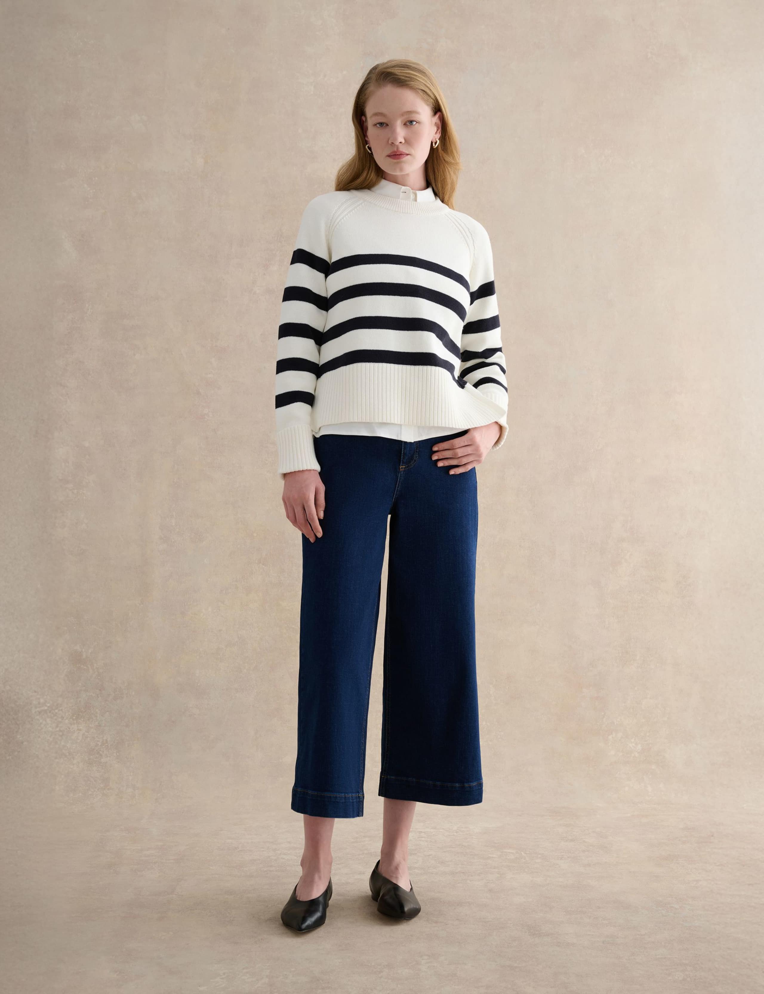 Pure Cotton Striped Crew Neck Jumper