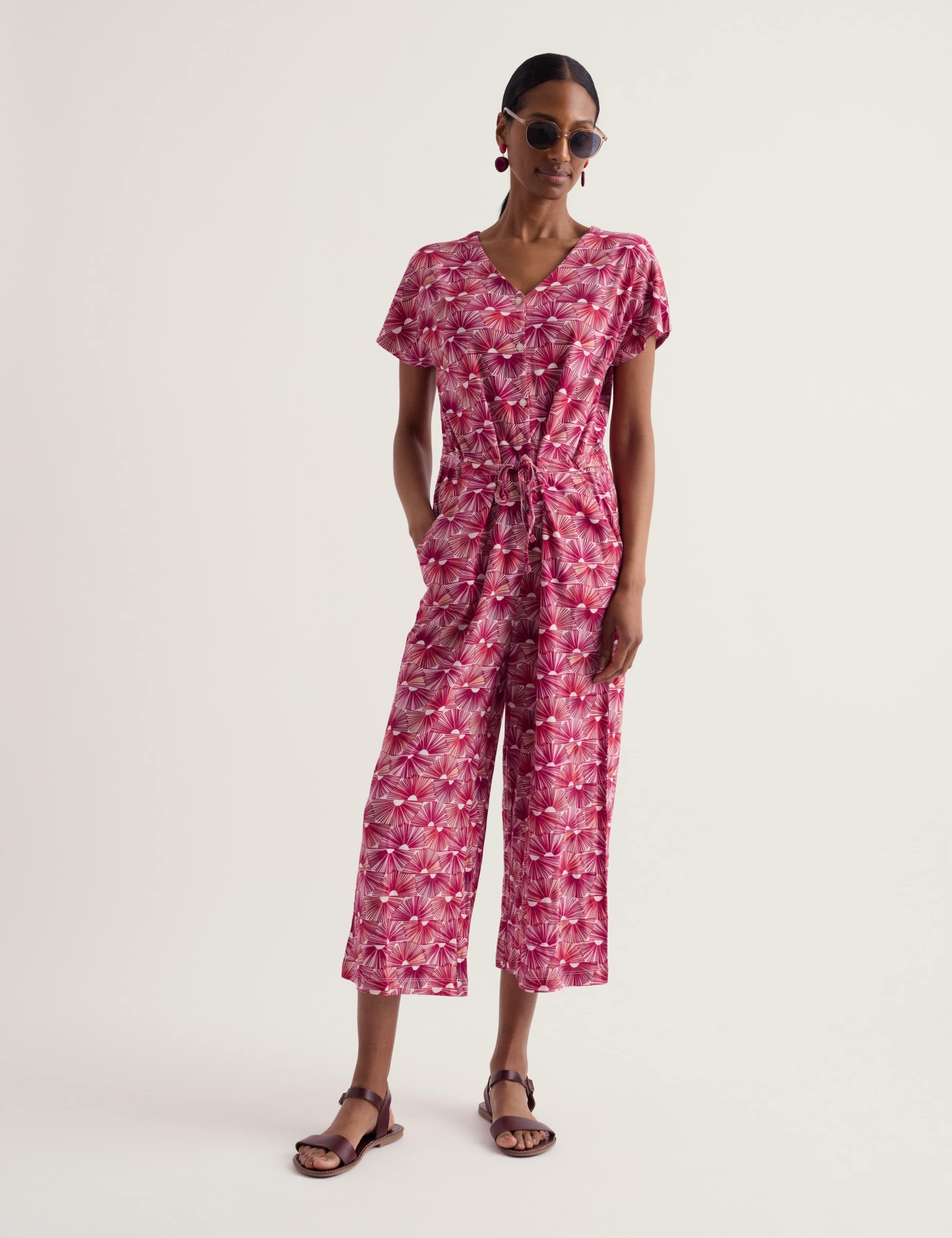 Cotton Rich Jersey V-Neck Wide Leg Jumpsuit